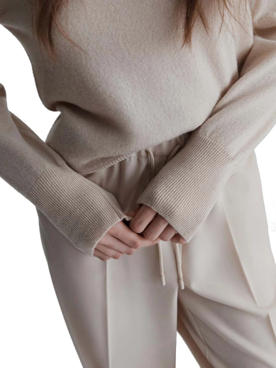MAGLIA GIROCOLLO IN CASHMERE CON SPACCHI LATERALI DONNA BIANCO