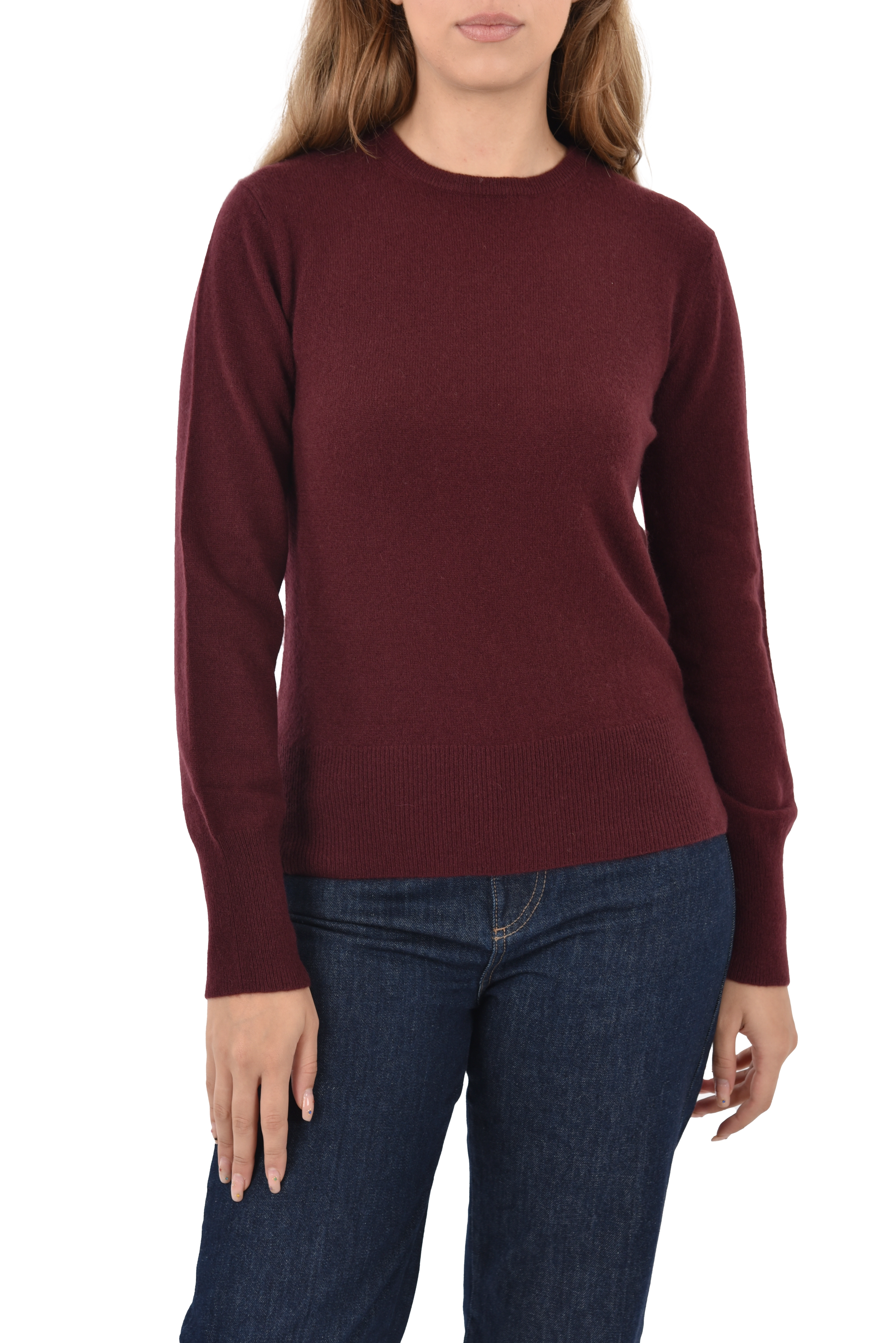 MAGLIA GIROCOLLO IN CASHMERE CON SPACCHETTI LATERALI DONNA BORDEAUX