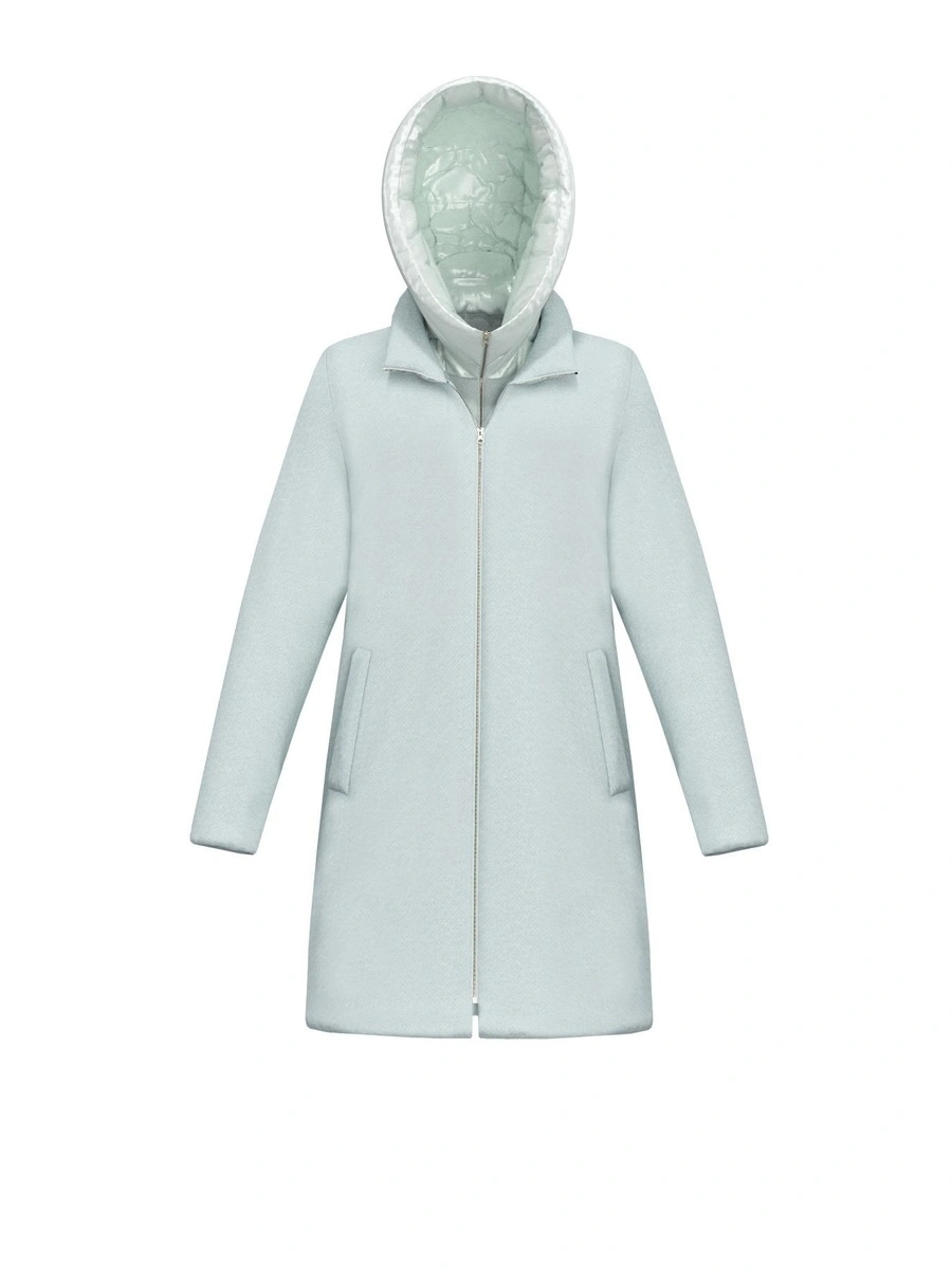 CAPPOTTO LUNGO IN PANNO SOFT CON CAPPUCCIO DONNA AZZURRO