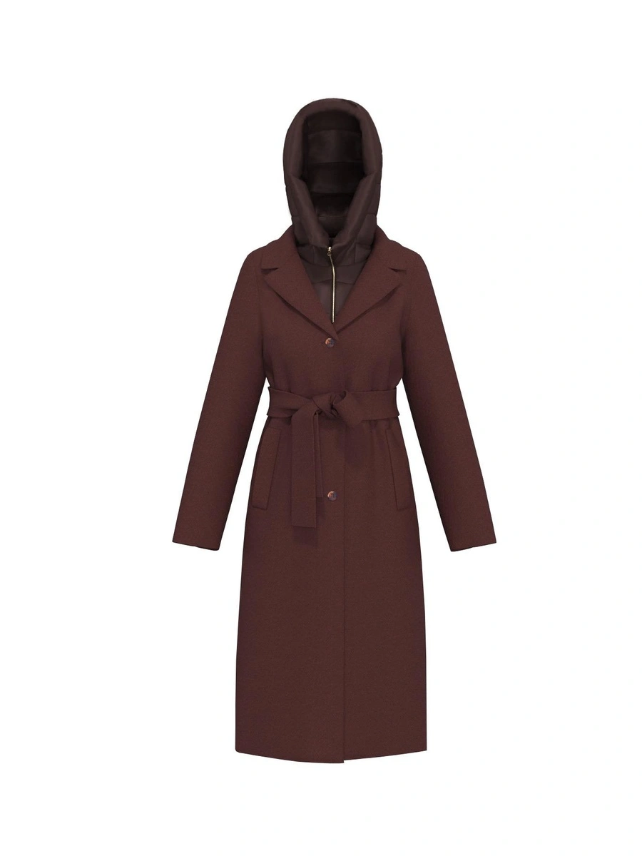 CAPPOTTO LUNGO CON CINTURA E CAPPELLO DONNA BORDEAUX