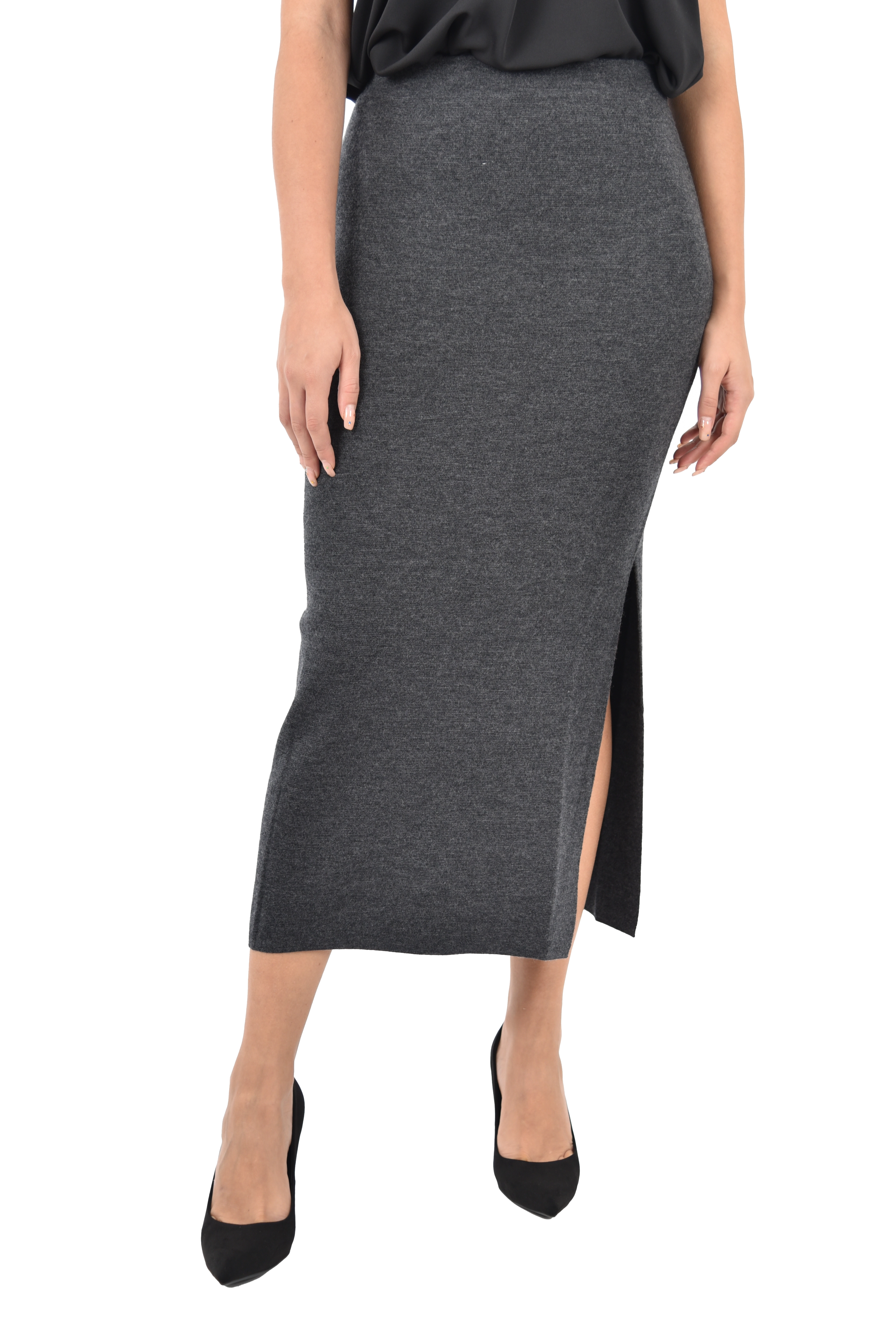 GONNA LUNGA IN LANA VERGINE EXTRAFINE DONNA ANTRACITE