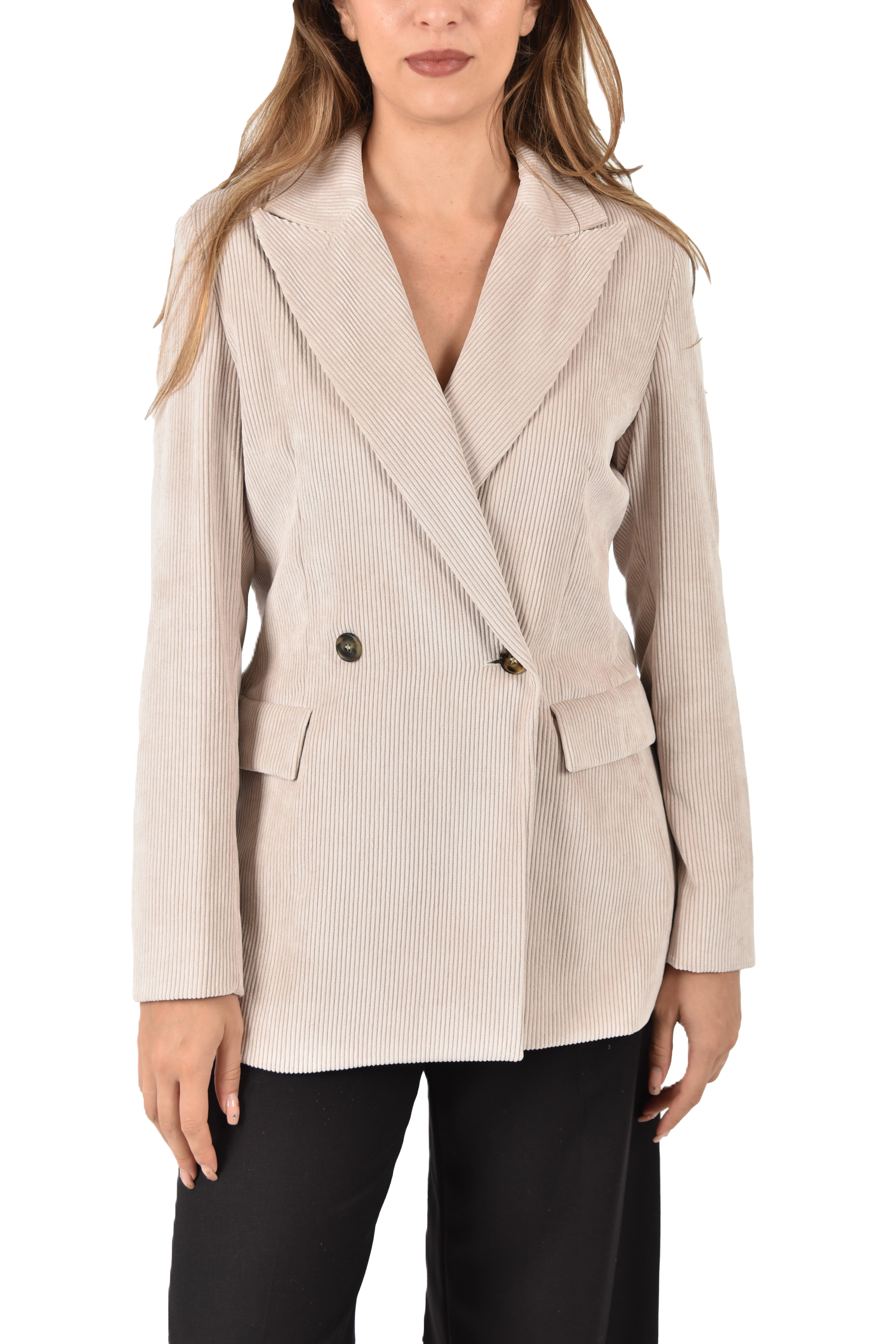 BLAZER IN VELLUTO A COSTE CHIUSURA DOPPIOPETTO DONNA BEIGE