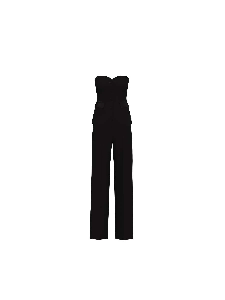 TUTA TOP ADERENTE E PANTALONE FLARE DONNA NERO