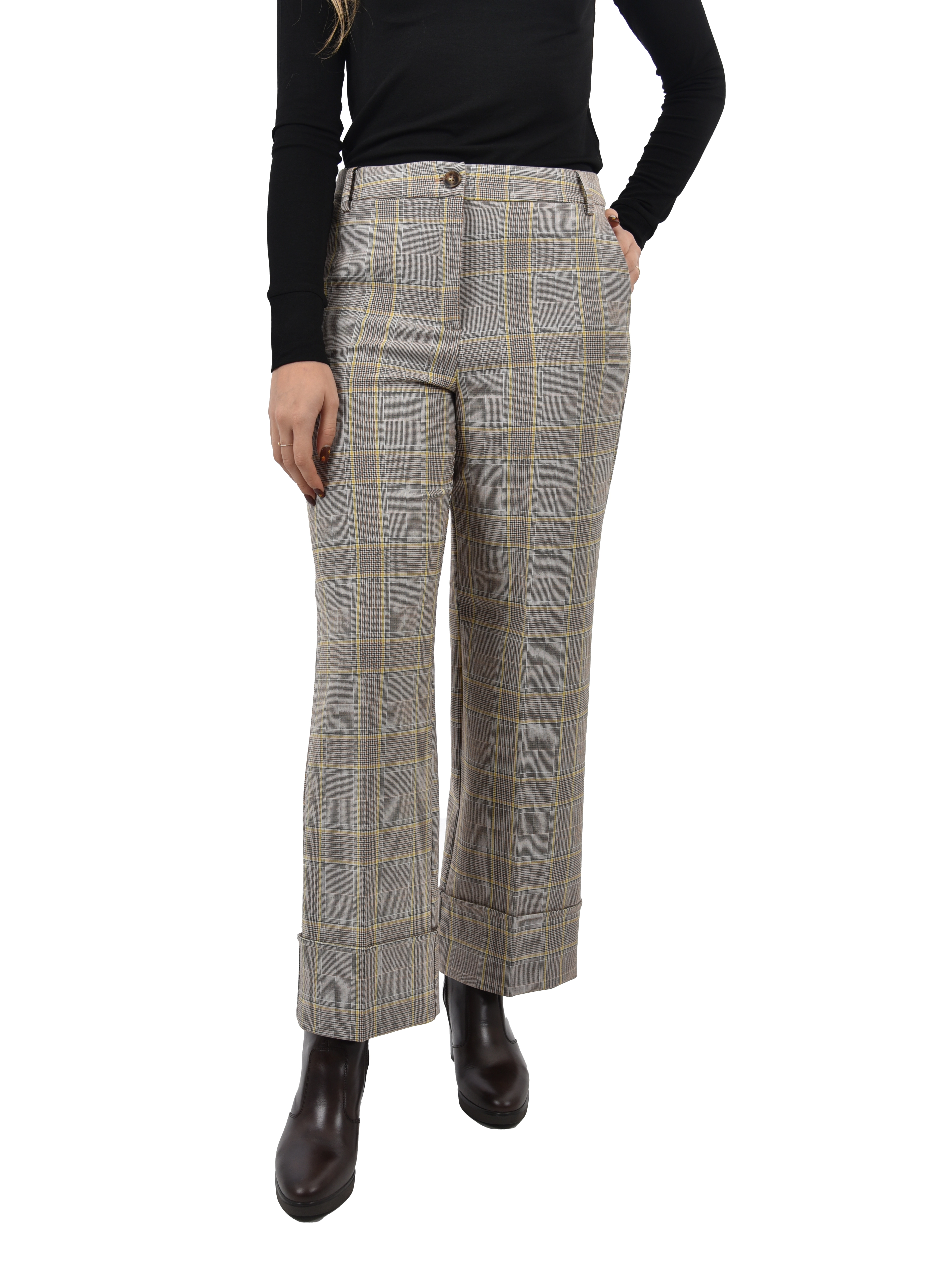 PANTALONE CHINO FANTASIA CON BOTTONE A VISTA DONNA MARRONE