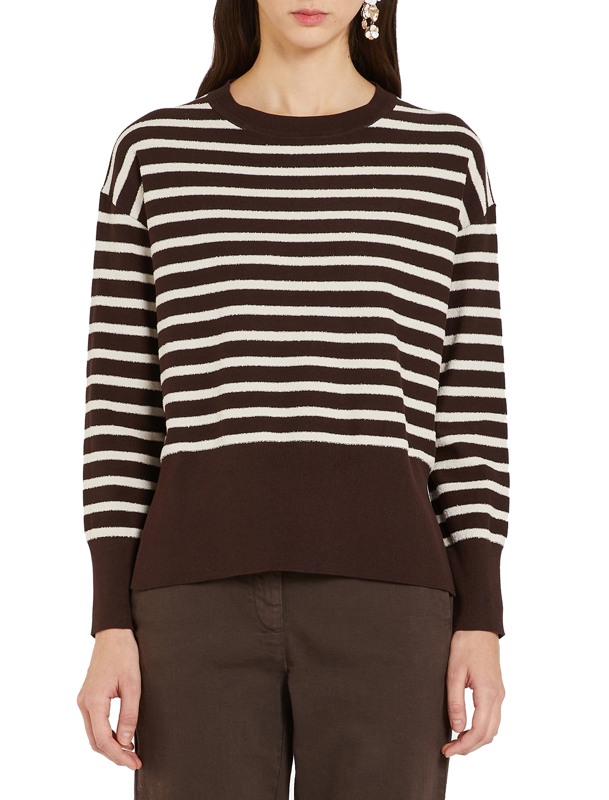MAGLIA GIROCOLLO IN MISTO COTONE DONNA MARRONE