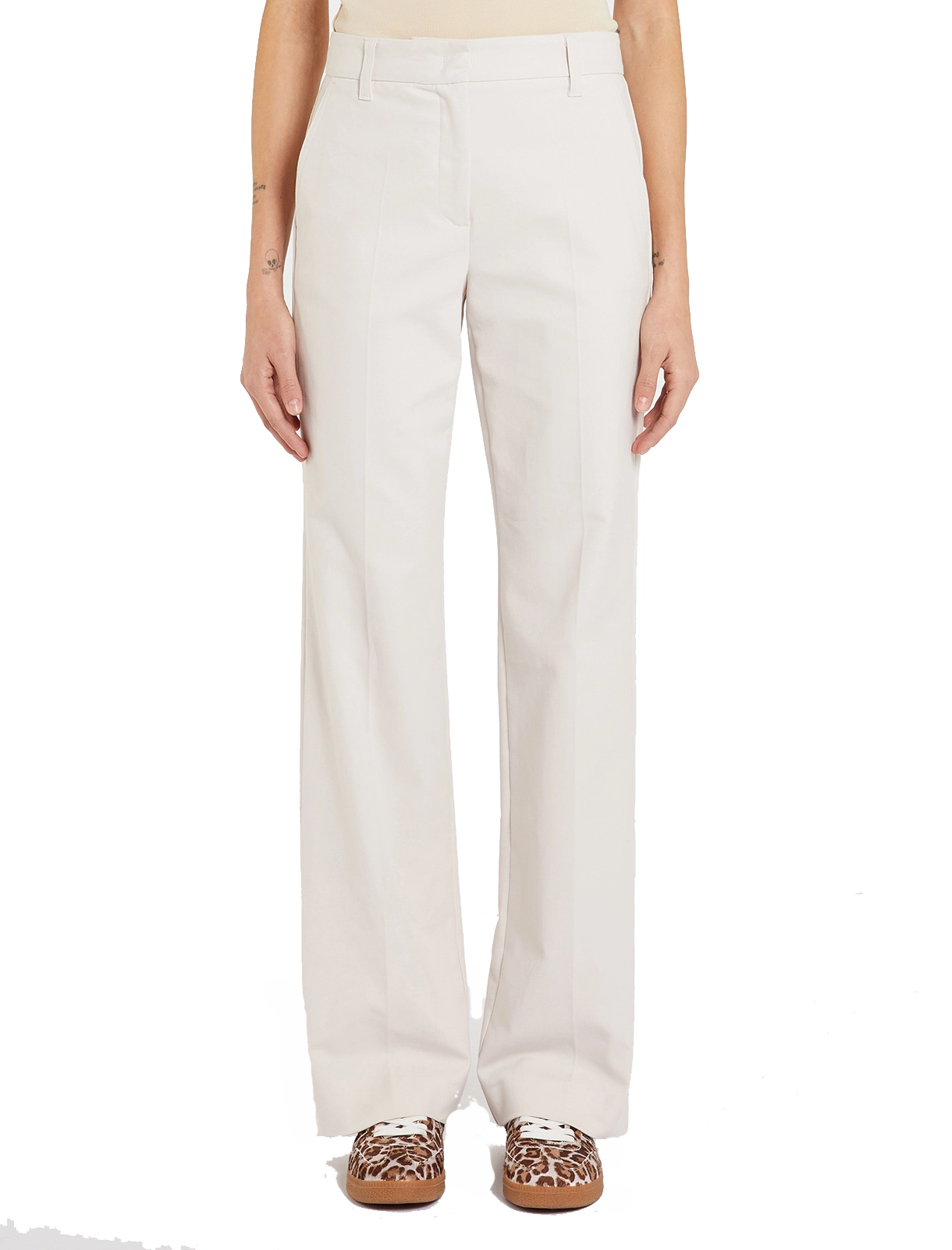 PANTALONI PALAZZO IN COTONE STRETCH DONNA AVORIO