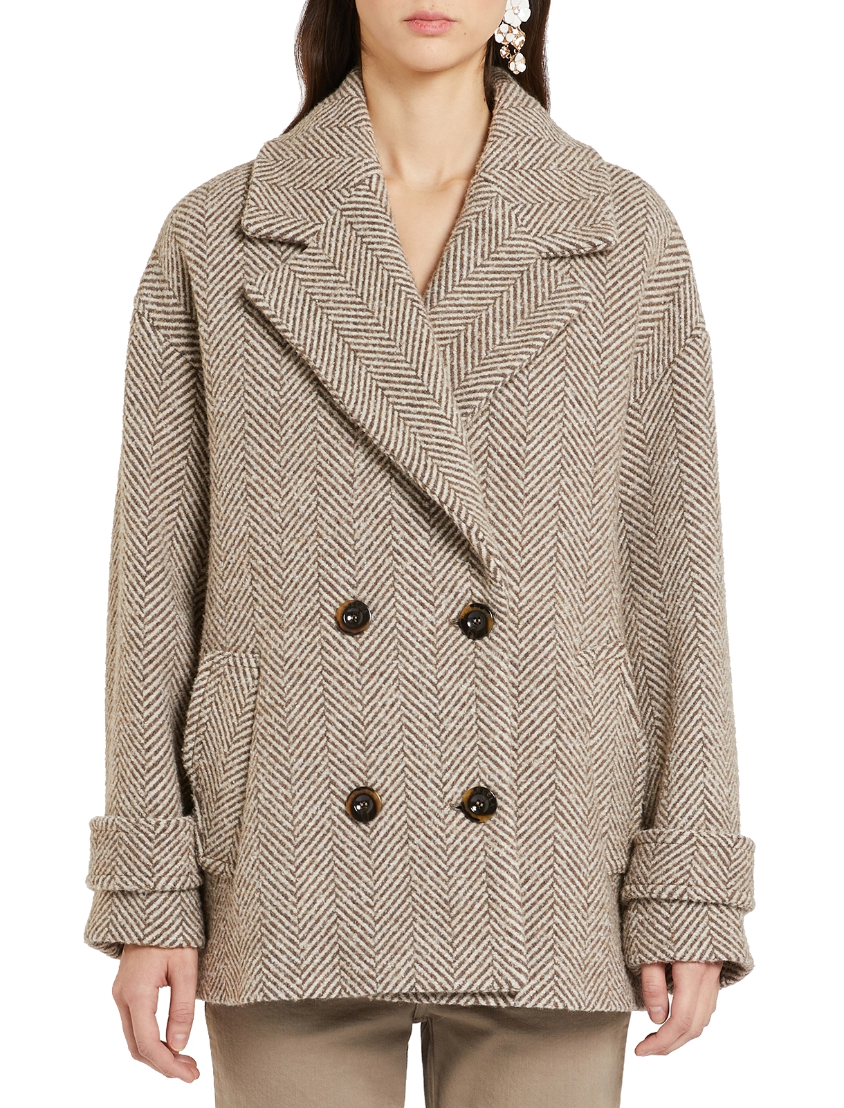 CAPPOTTO CORTO IN BOUCLE' MISTO LANA DONNA MARRONE