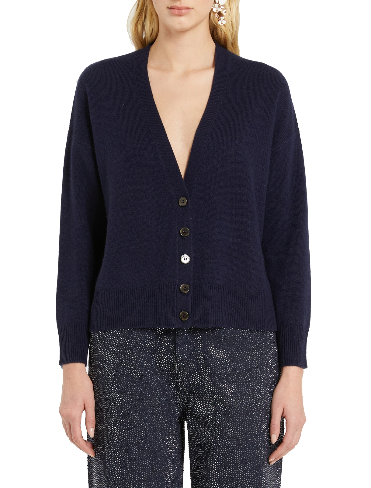 CARDIGAND IN MISTO LANA E CASHMERE DONNA BLU