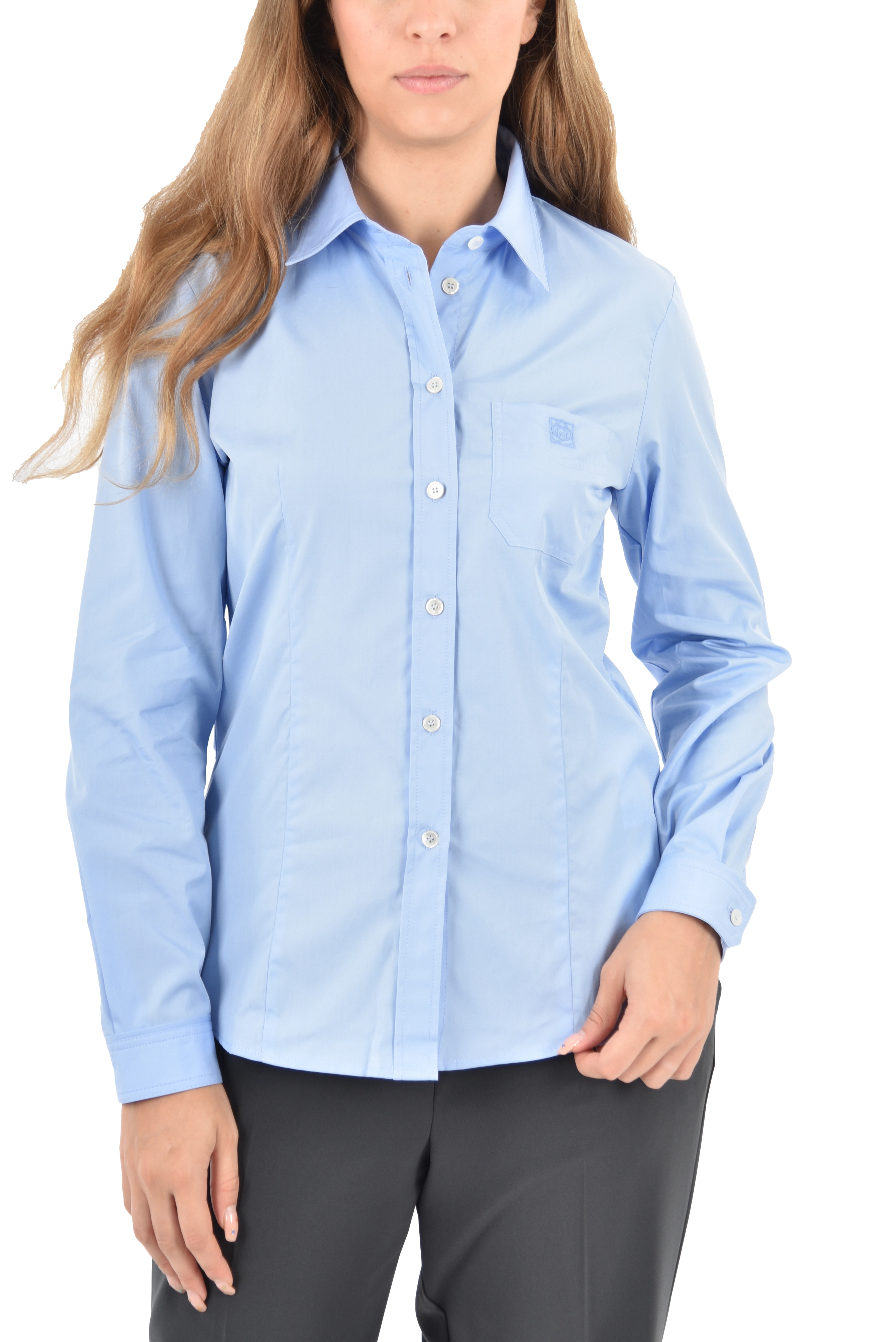 CAMICIA IN COTONE CON TASCHINO E RICAMO DONNA AZZURRO