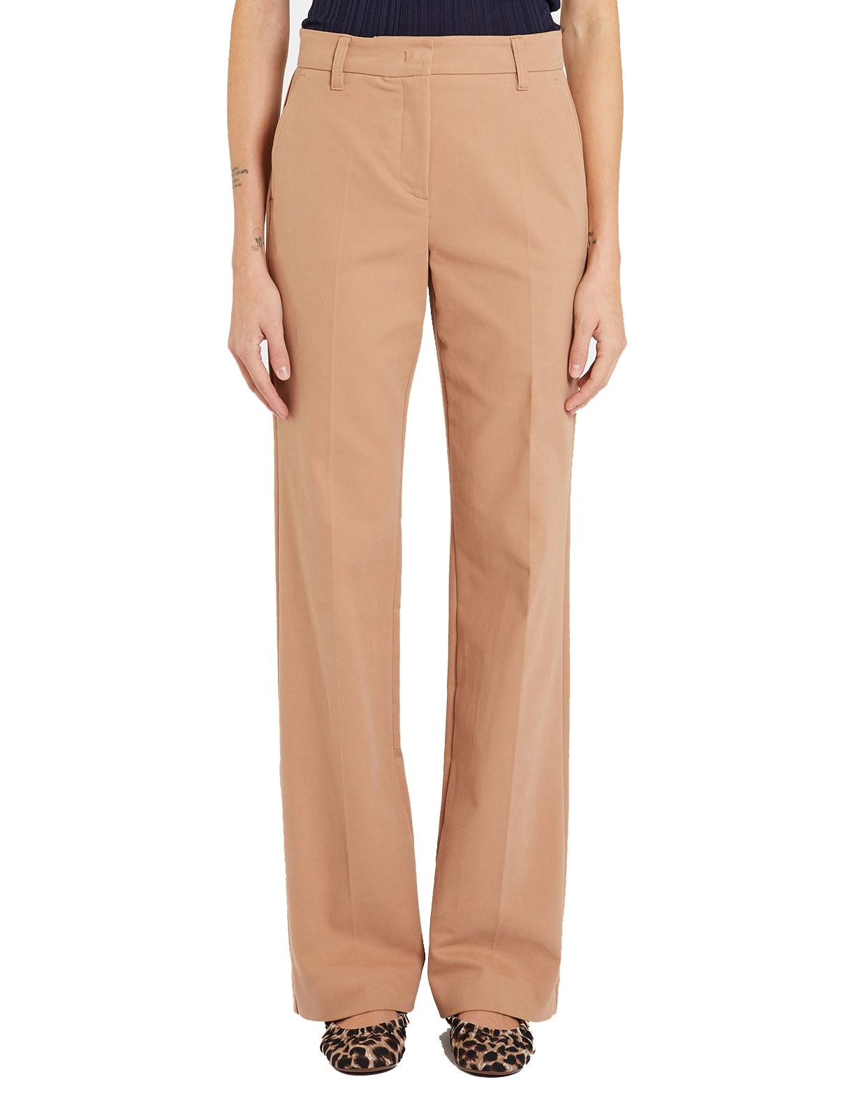 PANTALONI PALAZZO IN COTTO STRETCH DONNA MARRONE CHIARO