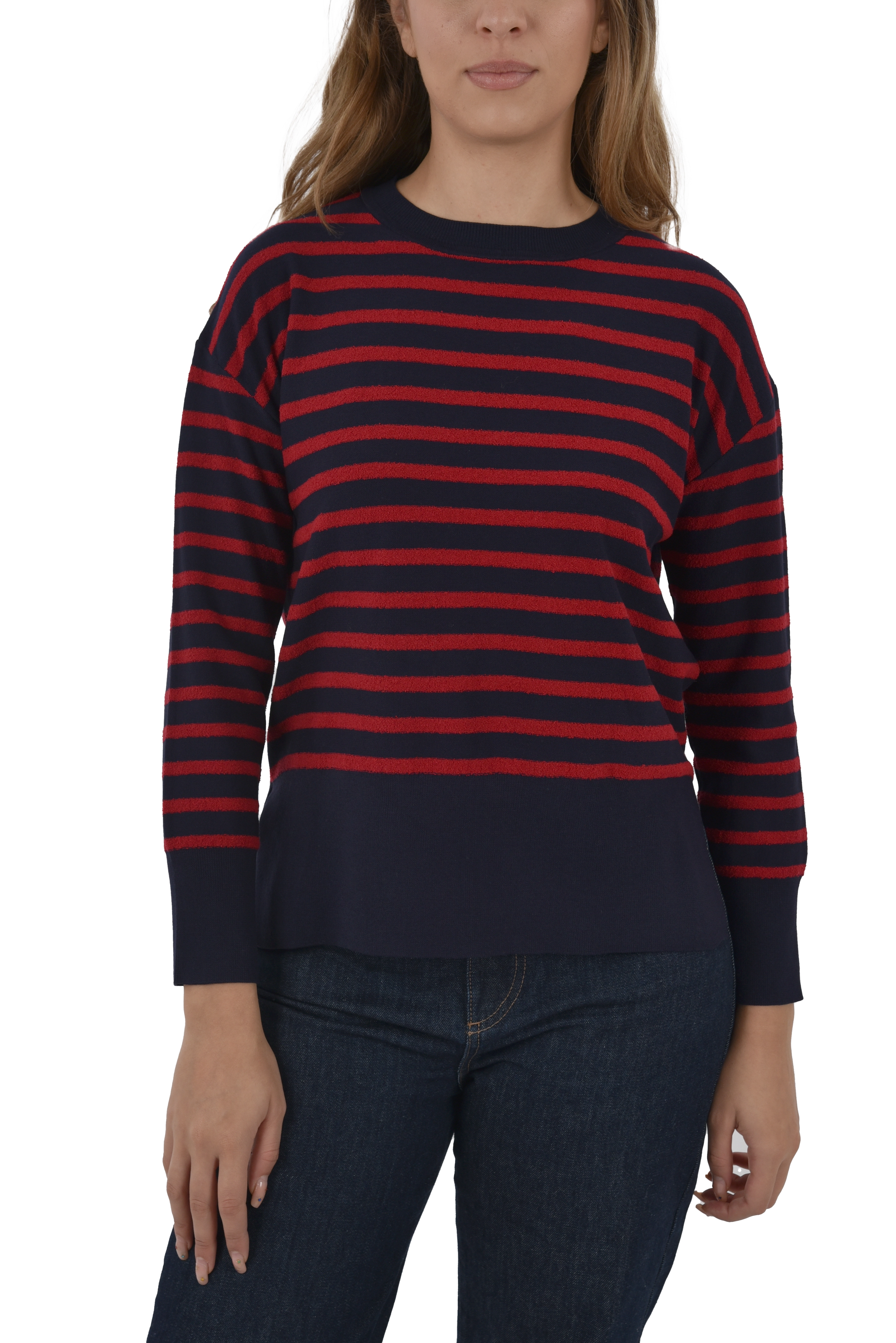 MAGLIA GIROCOLLO IN MISTO COTONE DONNA BLU - ROSSO