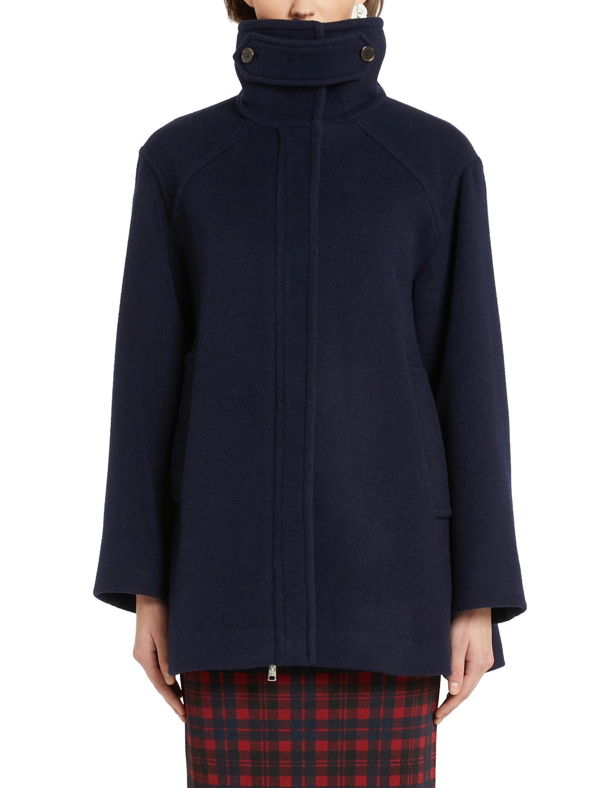 GIACCA CORTA IN MISTO LANA CON COLLO RIALZATO DONNA BLU