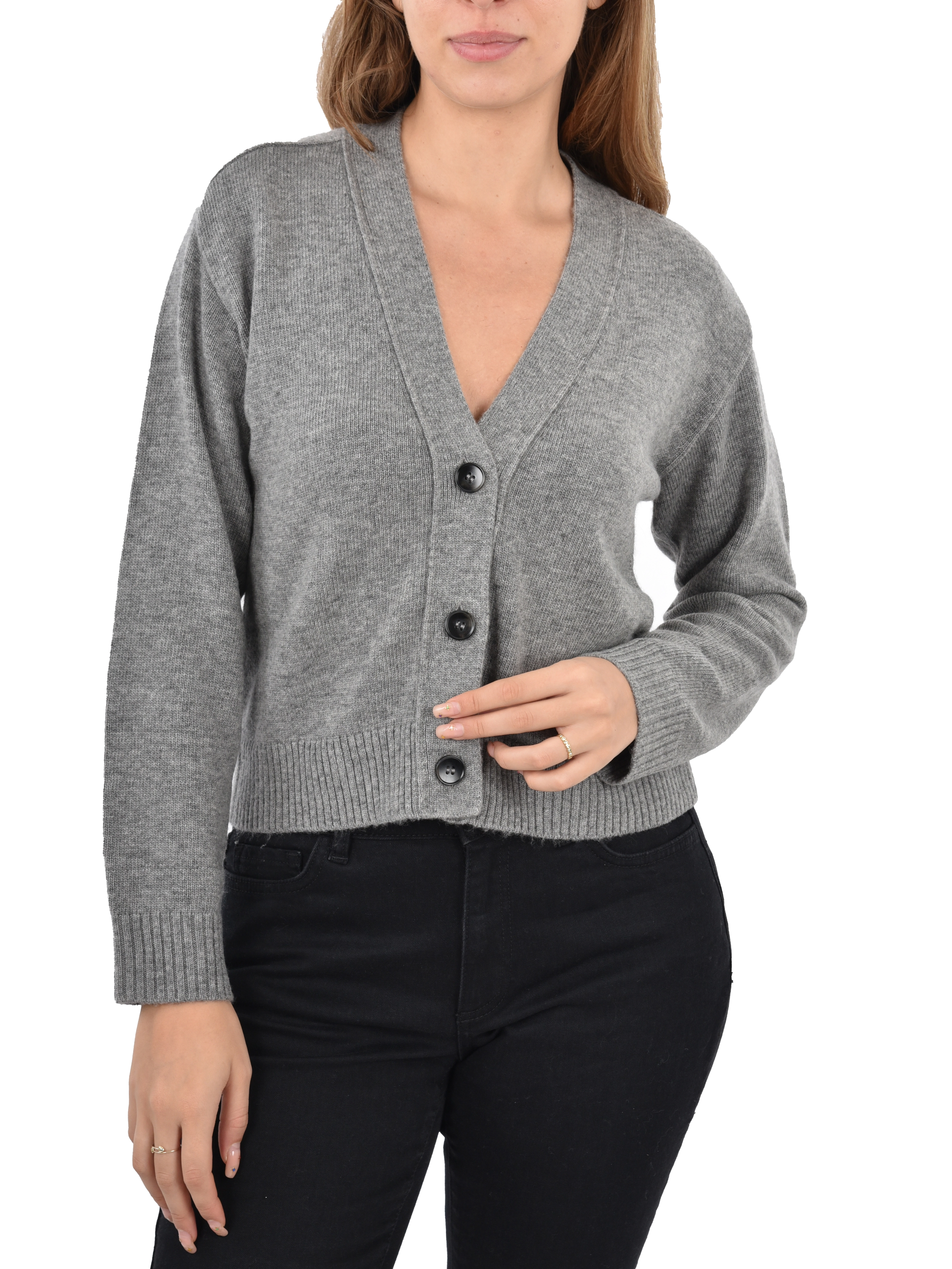 CARDIGAN IN FILATO MISTO LANA DONNA GRIGIO
