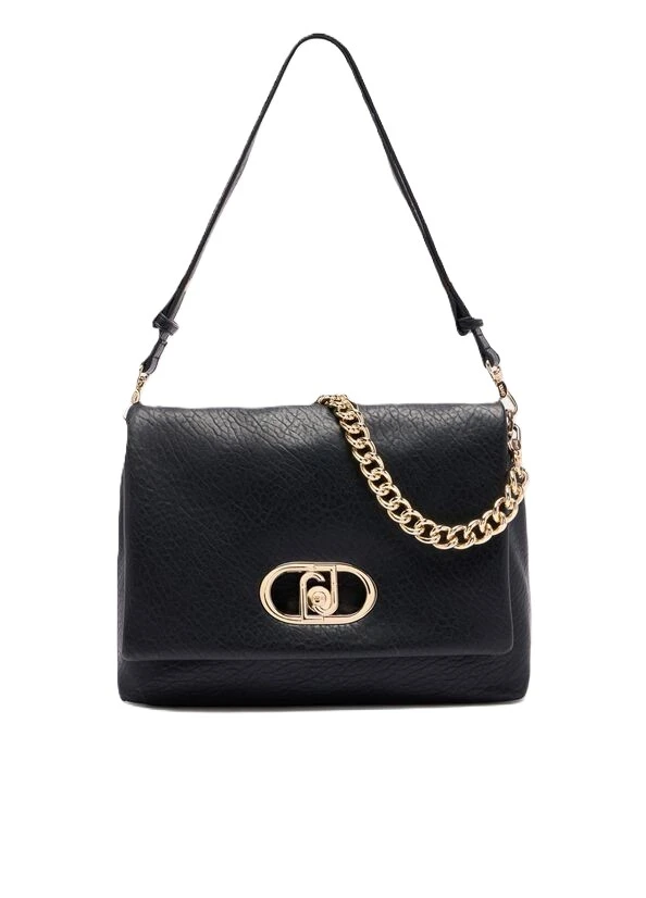 BORSA A SPALLA CON LOGO E MANICO A CATENA RIMOBIVIBILE DONNA NERO