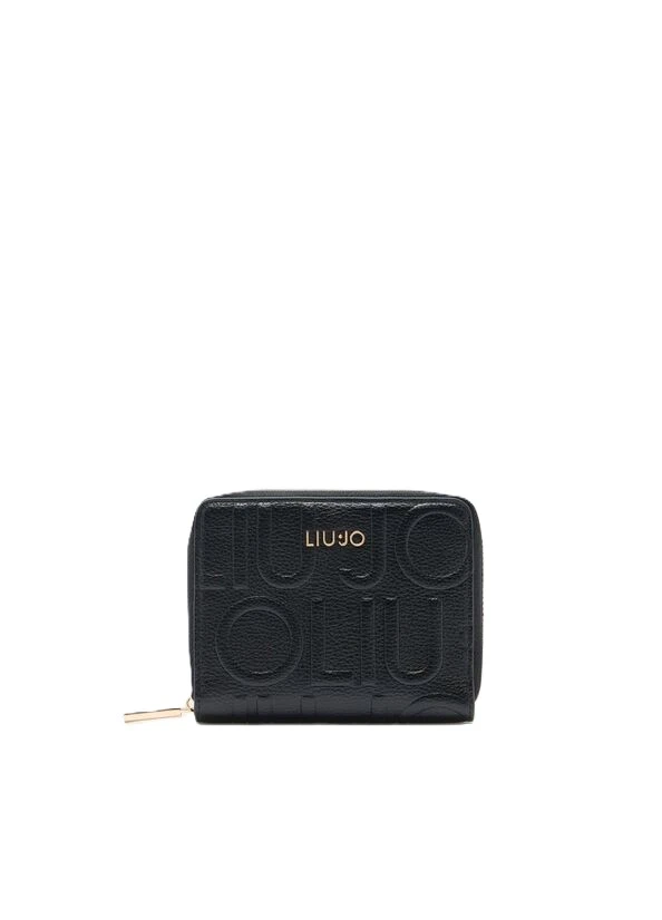 PORTAFOGLIO CON ZIP E LOGO A RILIEVO DONNA NERO