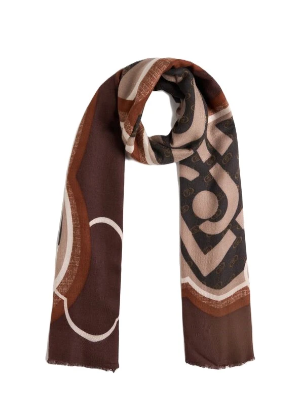 STOLA CON LOGO E BORDI SFRANGIATI DONNA BEIGE