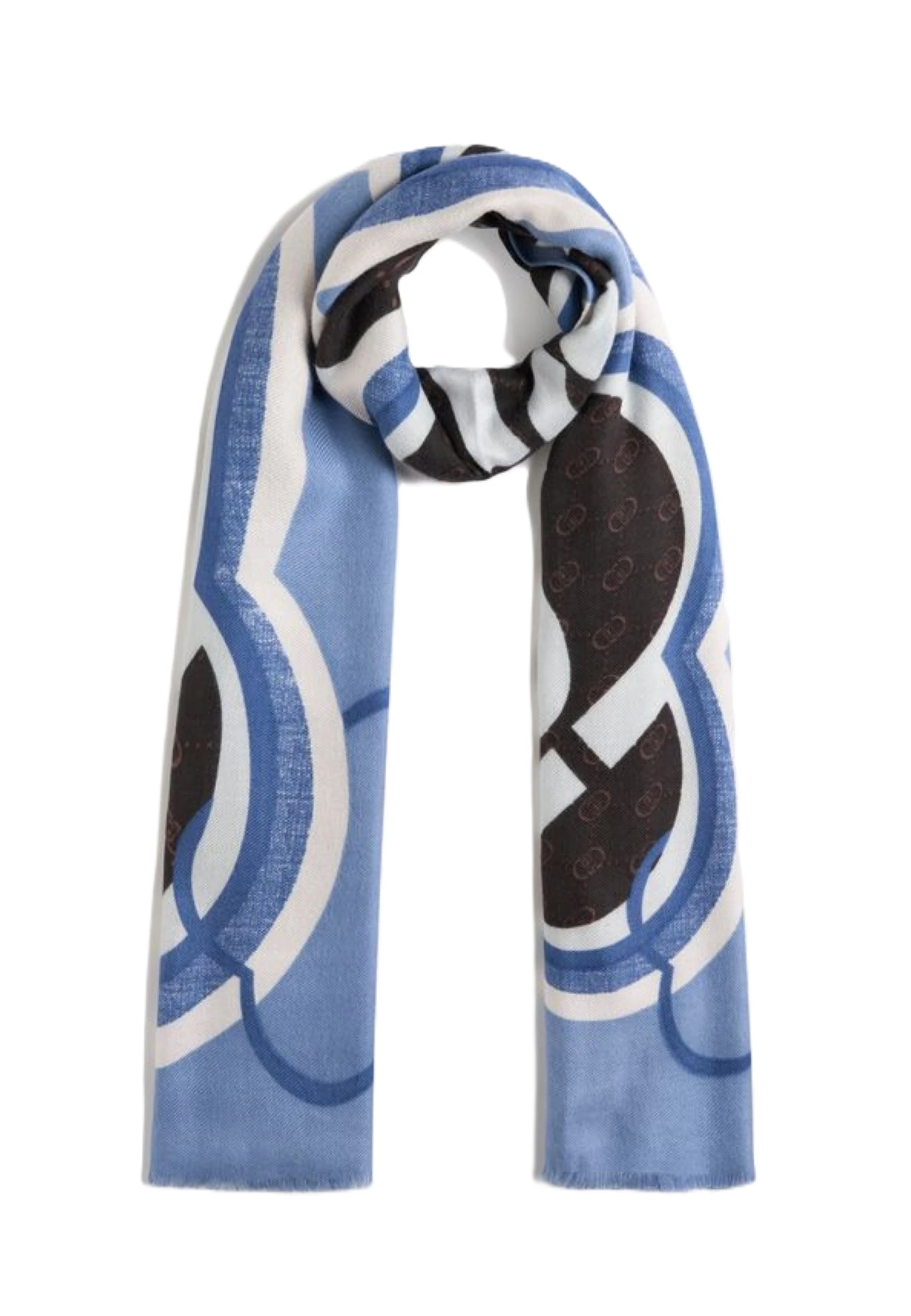 STOLA CON STAMPA LOGO E BORDI SFRANGIATI DONNA BLU