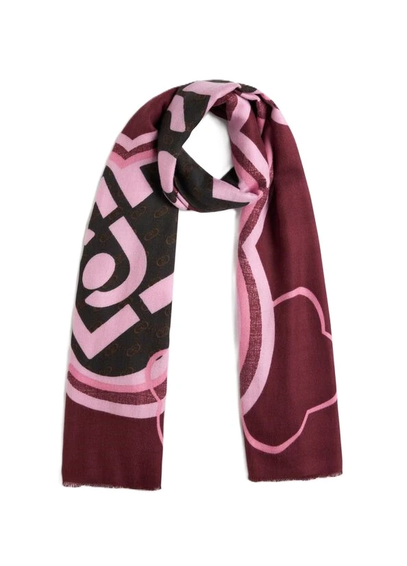 STOLA CON LOGO E BORDI SFRANGIATI DONNA BORDEAUX