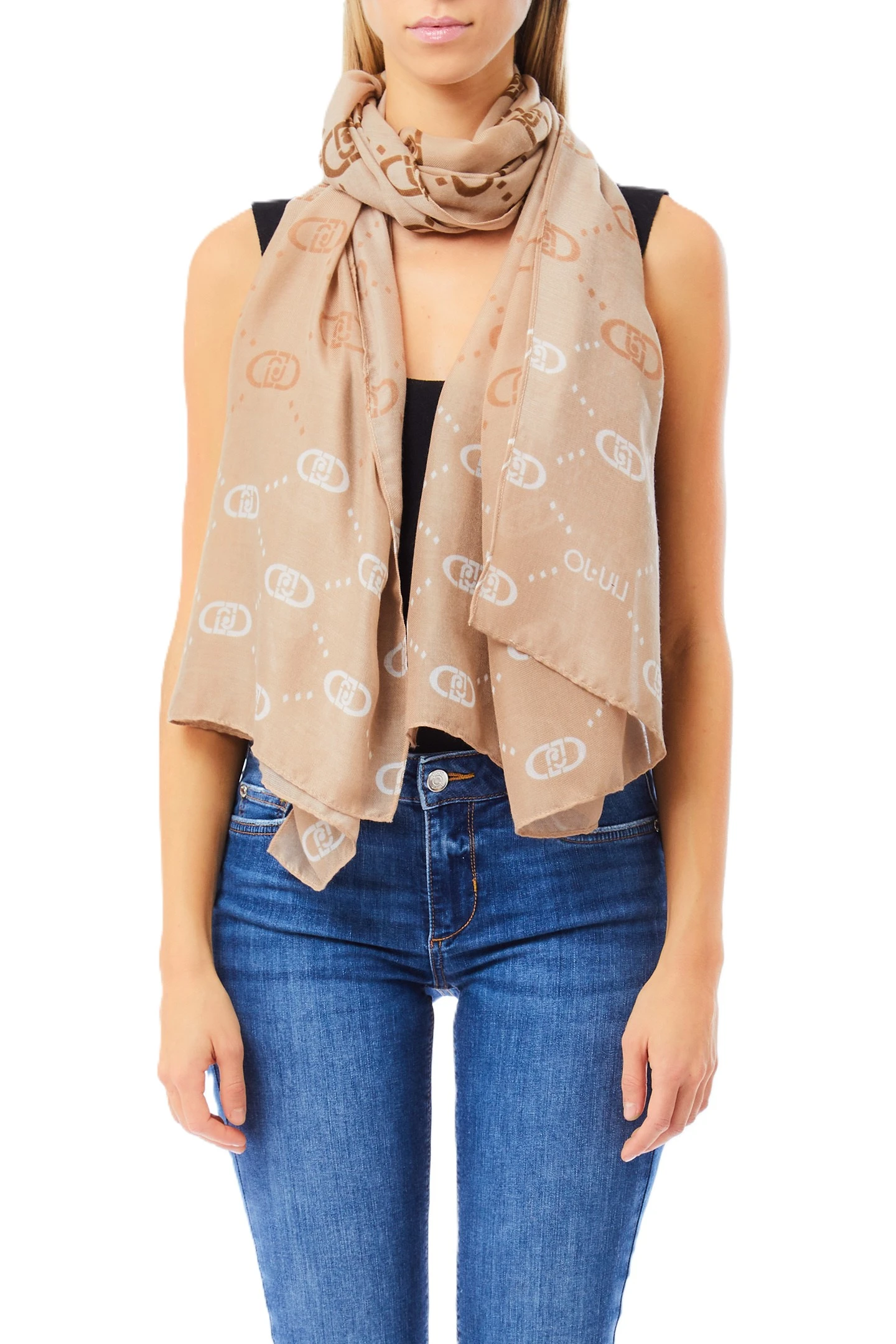 STOLA CON MOTIVO GRAFICO LOGO DONNA BEIGE