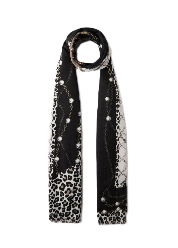STOLA CON STAMPA ANIMALIER E LOGO DONNA NERO