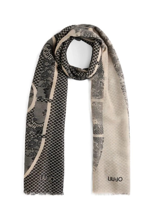 STOLA CON MOTIVO PIZZO E LOGO DONNA BEIGE