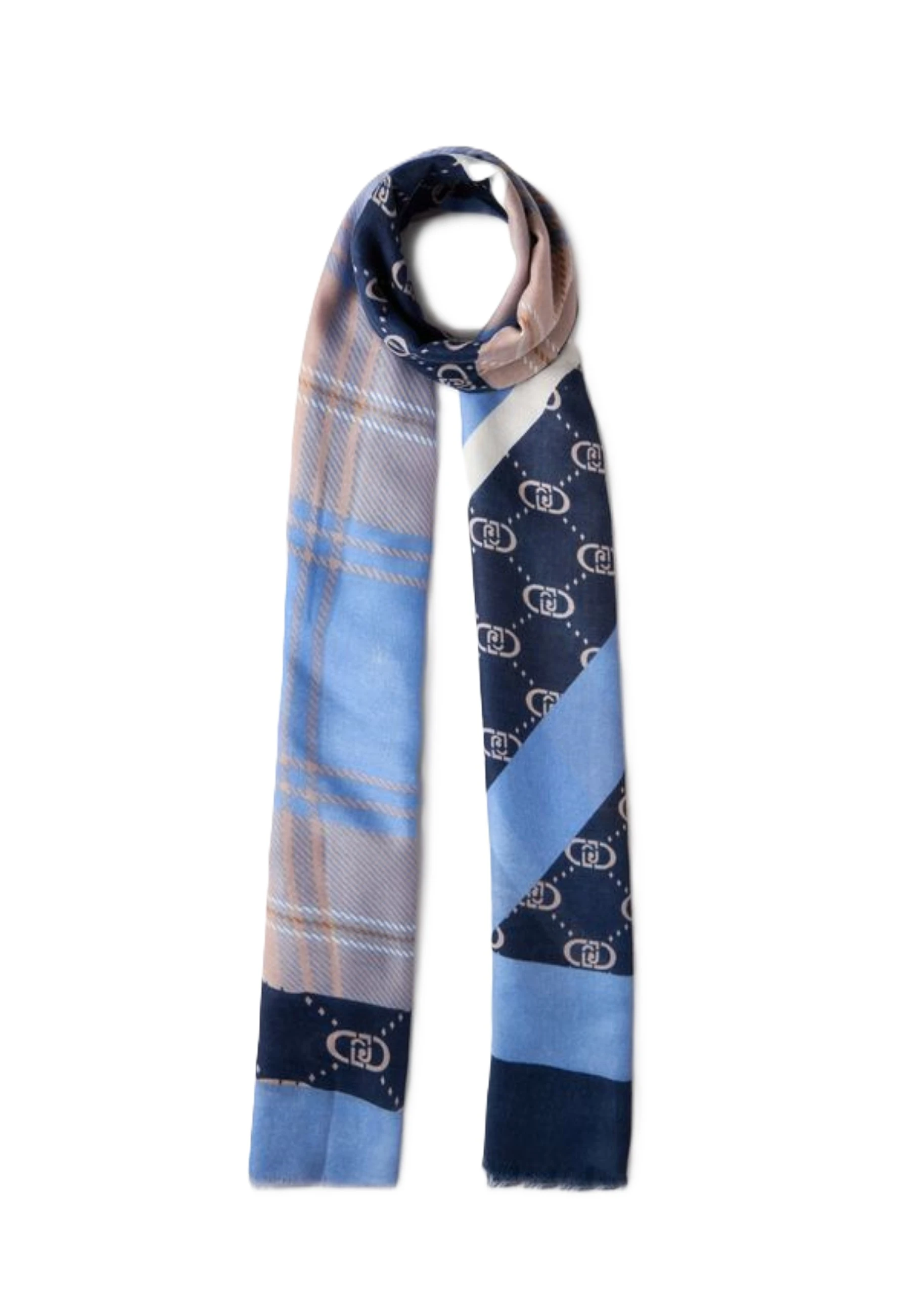 STOLA CON STAMPA E  BORDI SFRANGIATI  DONNA BLU