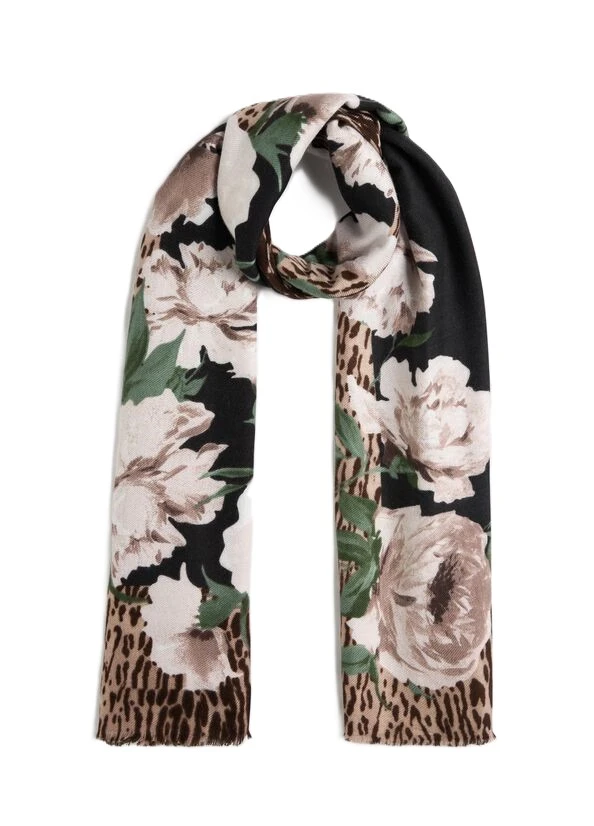 STOLA CON STAMPA ANIMALIER FLOREALE DONNA NERO