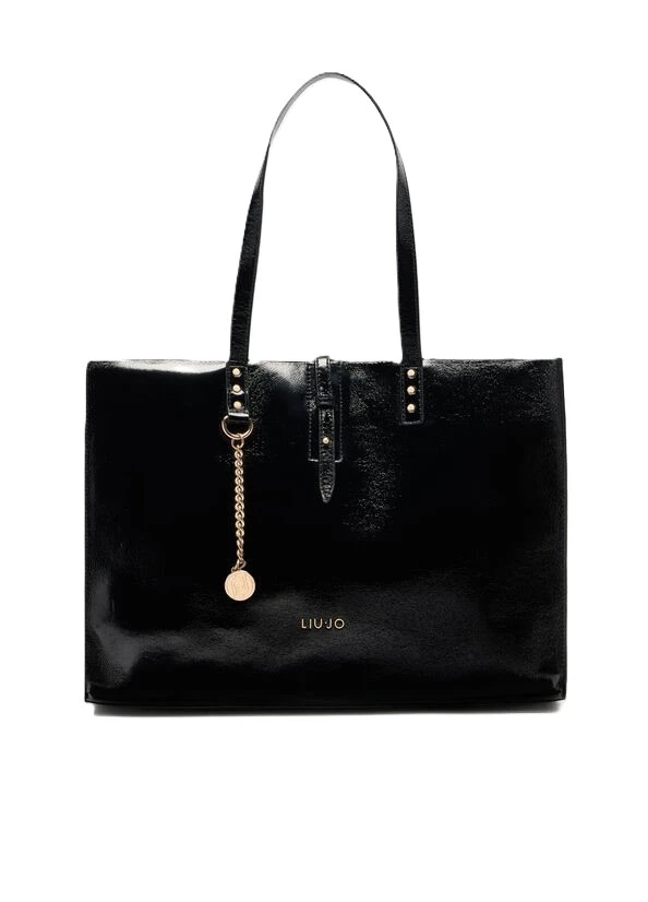 BORSA A SPALLA LUCIDA CON BORCHIE DONNA NERA