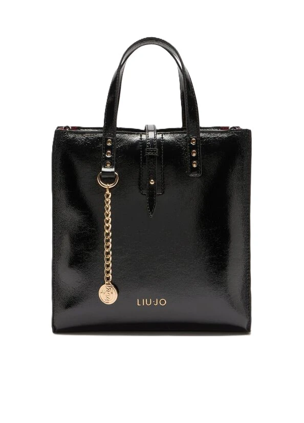 BORSA A MANO LUCIDA CON BORCHIE DONNA NERO