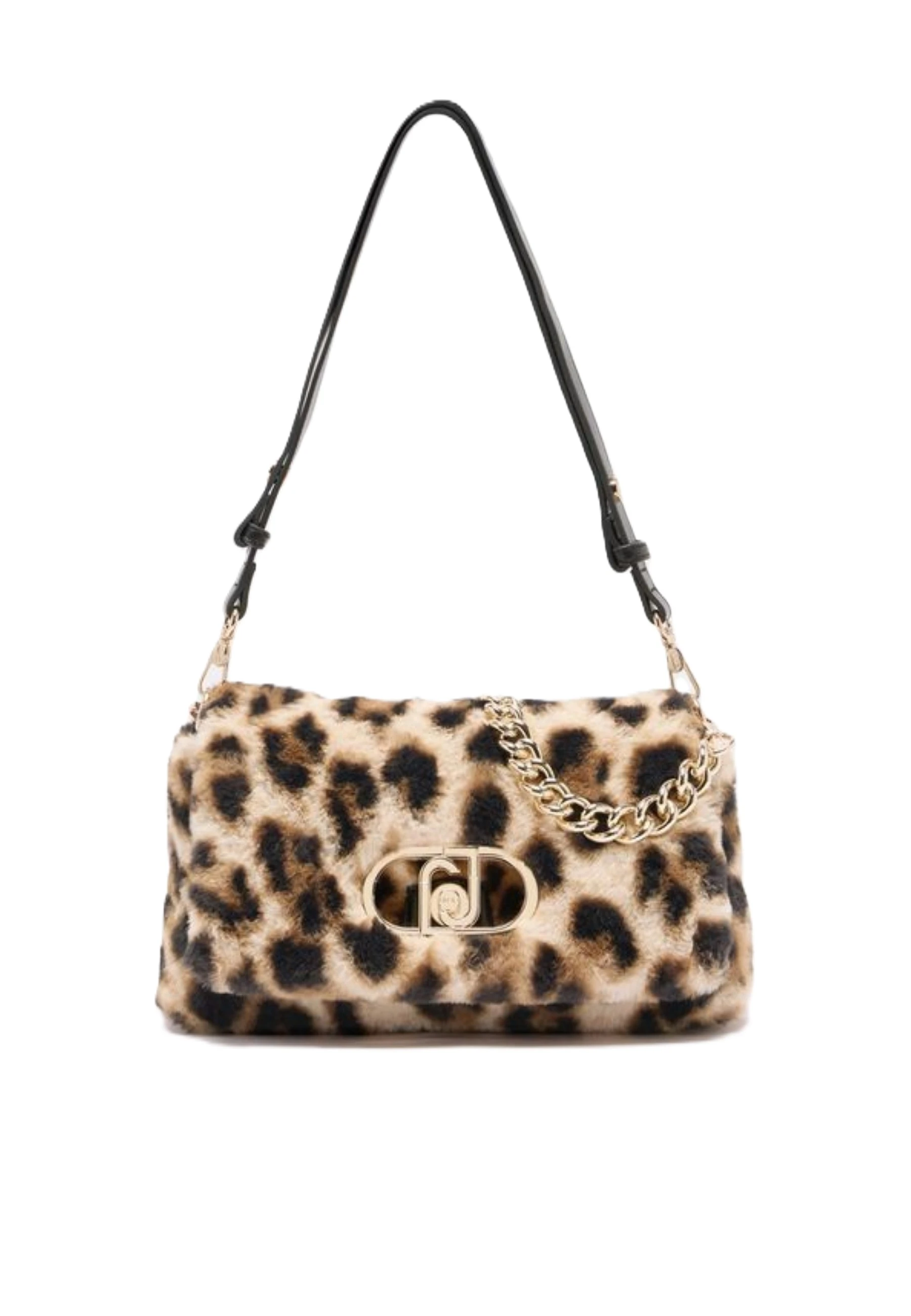 BORSA A SPALLA EFFETTO PELLICCIA ANIMALIER DONNA BEIGE