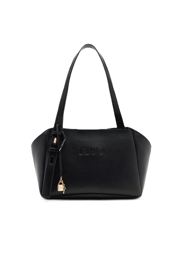 BORSA A SPALLA CON LOGO E CHARM DONNA NERO