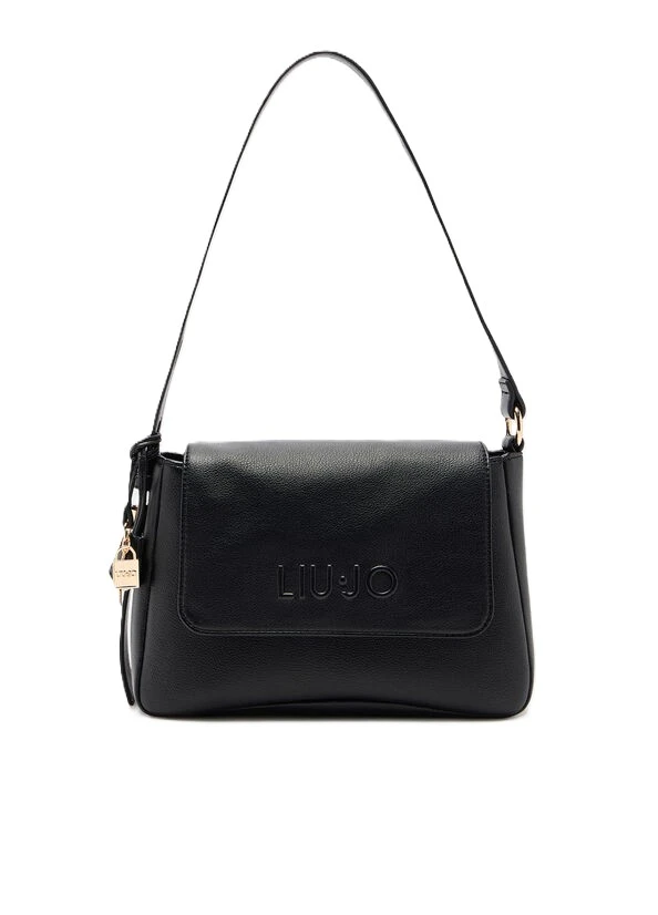 BORSA A SPALLA CON LOGO E TASCA SUL RETRO DONNA NERO