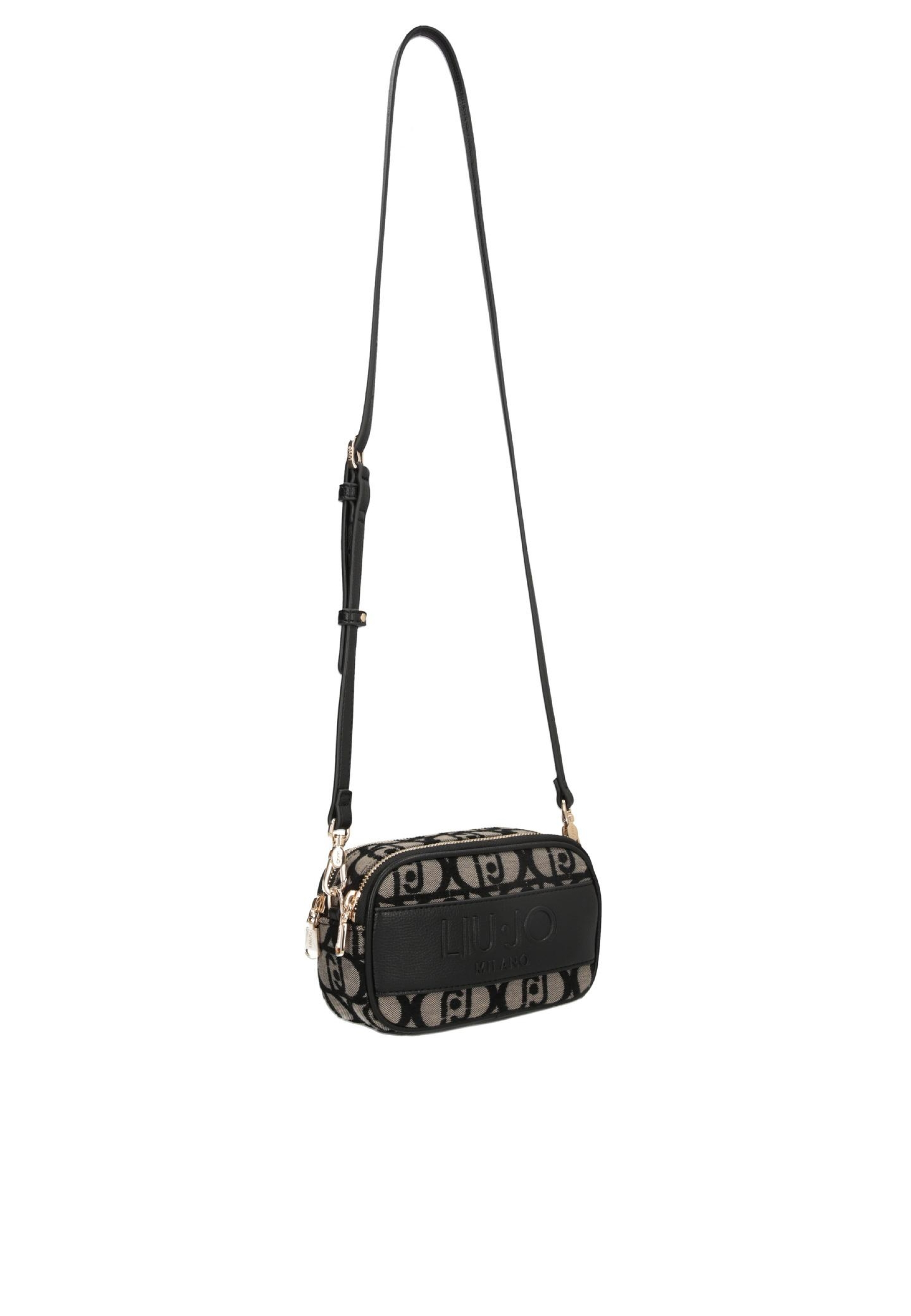 BORSA A TRACOLLA IN TESSUTO JACQUARD CON LOGO A RILIEVO DONNA NERO