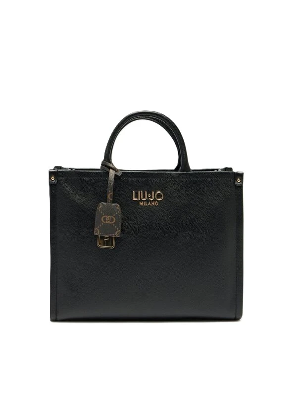 BORSA A MANO CON LOGO IN METALLO E CHARM  DONNA NERO