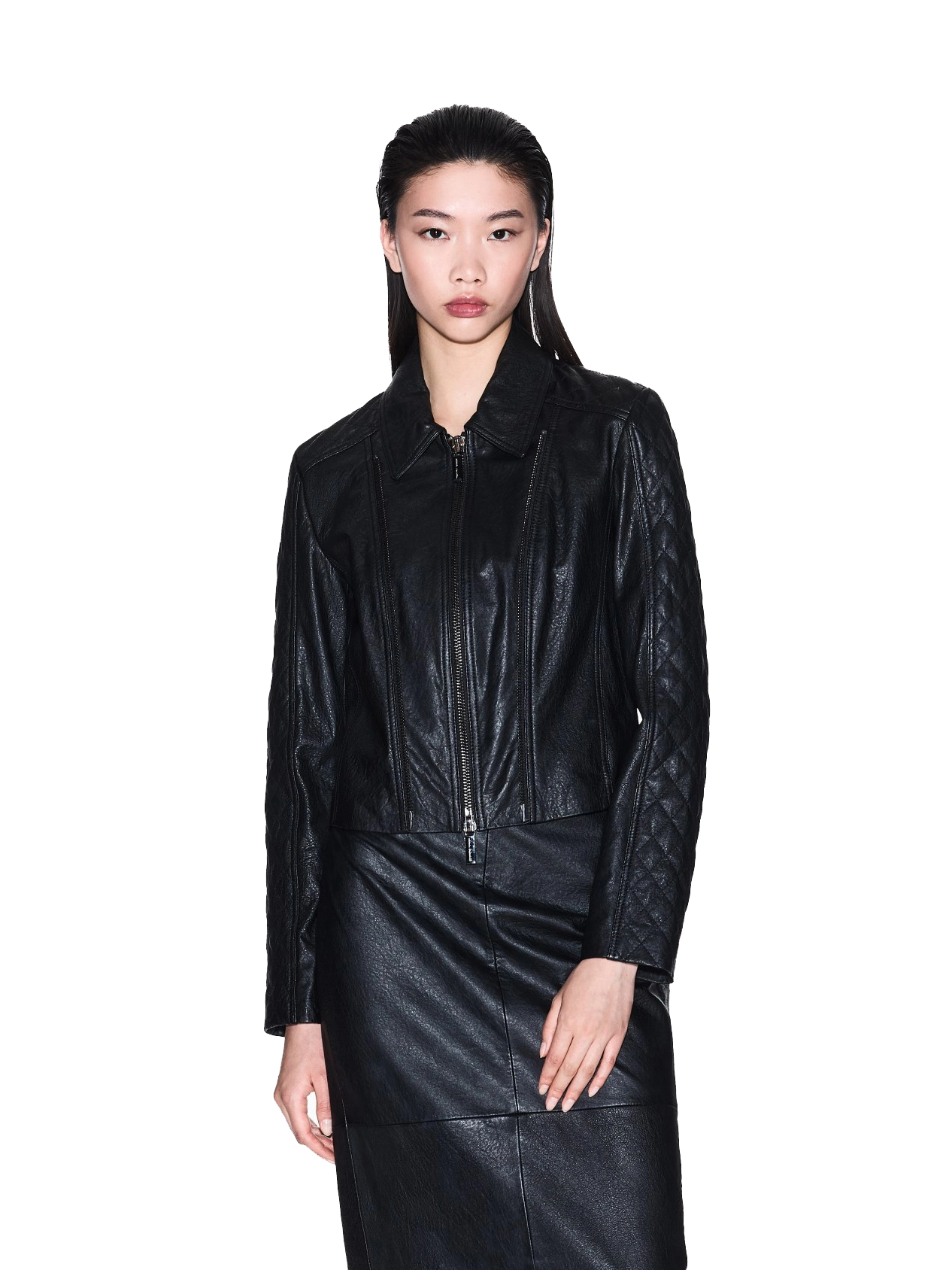 GIACCA IN PELLE CON TASCHE OBLIQUE DONNA NERO