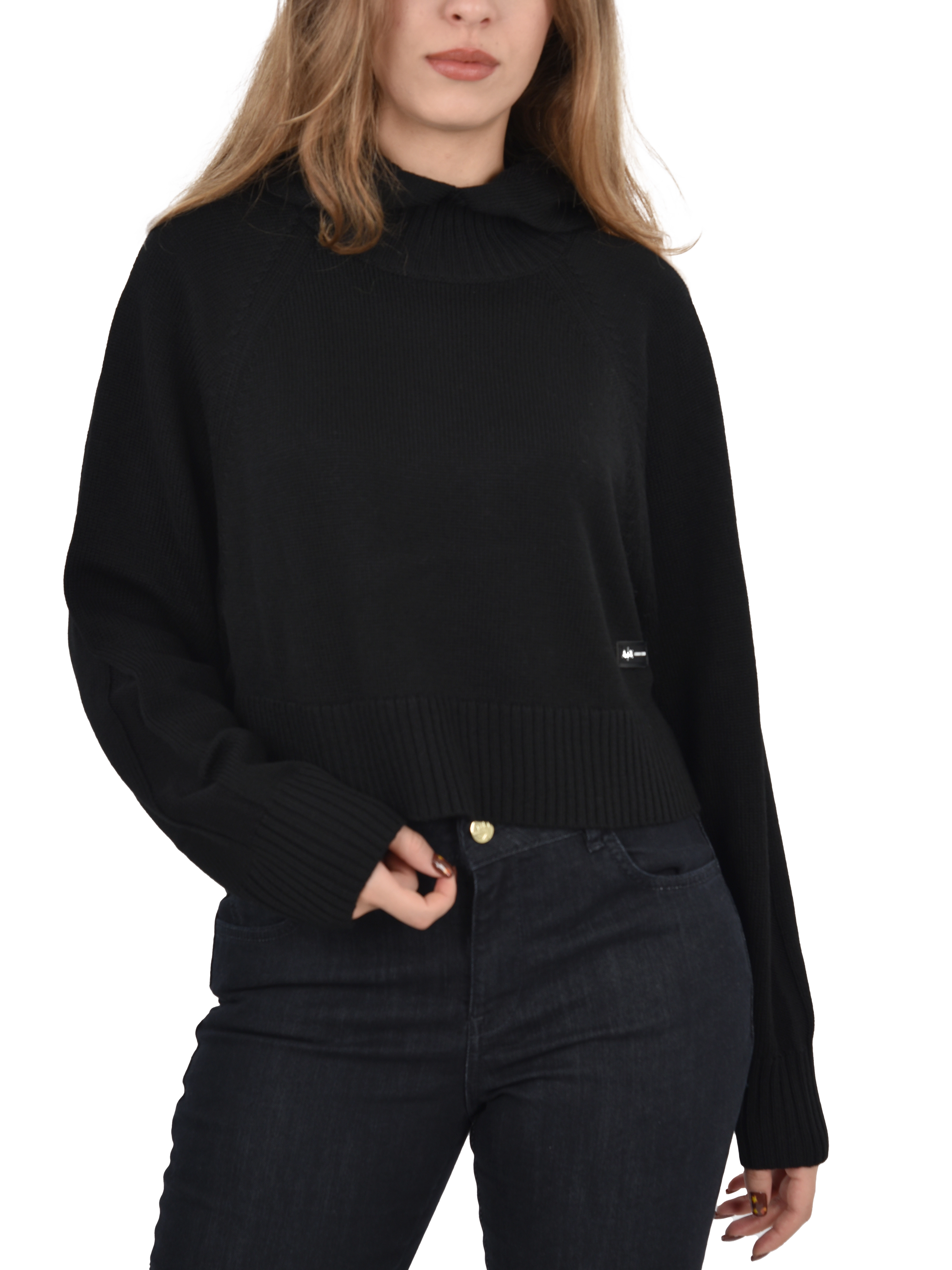 MAGLIA GIROCOLLO CROP CON CAPPUCCIO DONNA  NERO