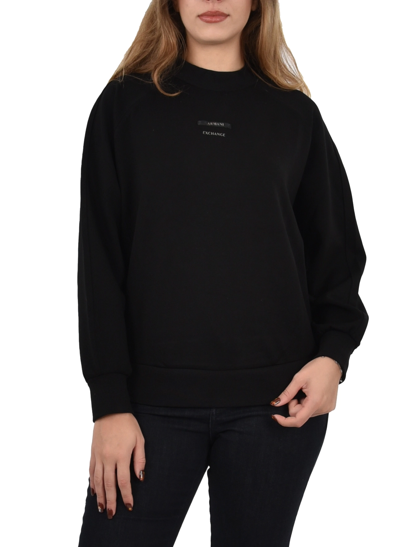 FELPA GIROCOLLO CON LOGO FRONTALE  DONNA NERO