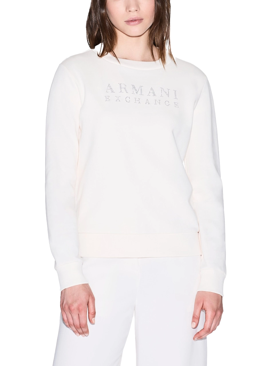 FELPA GIROCOLLO CON LOGO E DETTAGLI IN MAGLIA DONNA BIANCO