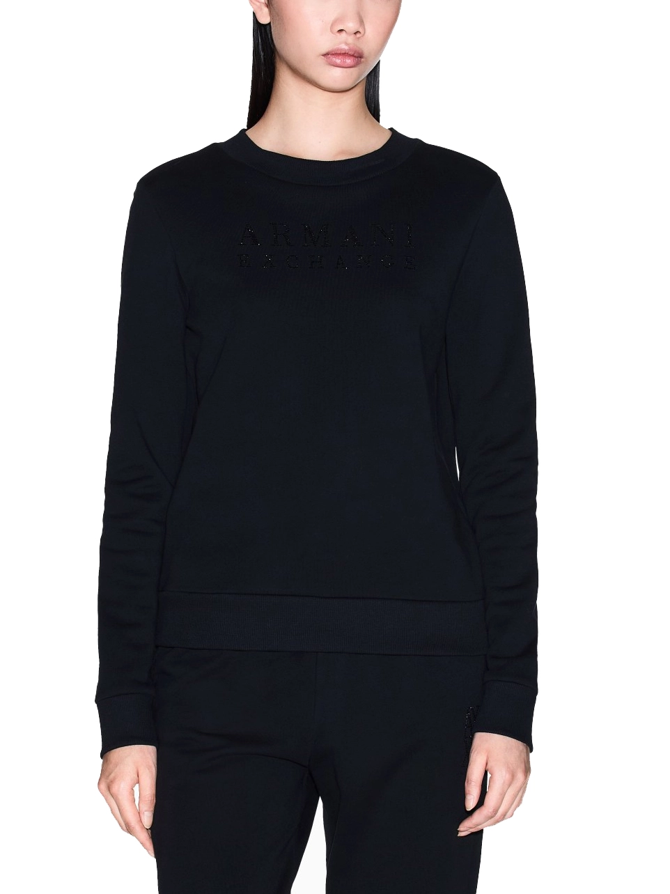 FELPA GIROCOLLO CON LOGO E DETTAGLI IN MAGLIA DONNA NERO