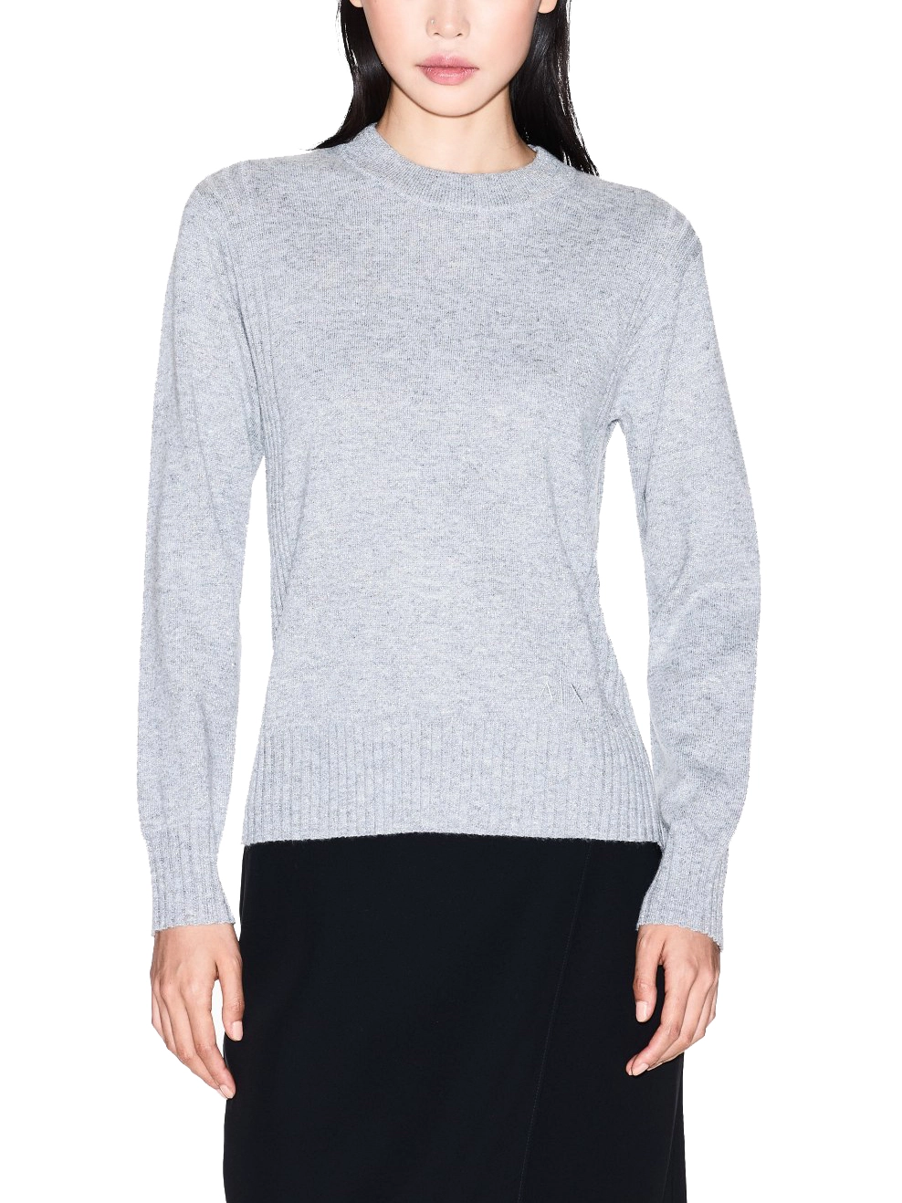 MAGLIA GIROCOLLO CON BORDI A COSTINE FILATO MISTO DONNA ARGENTO
