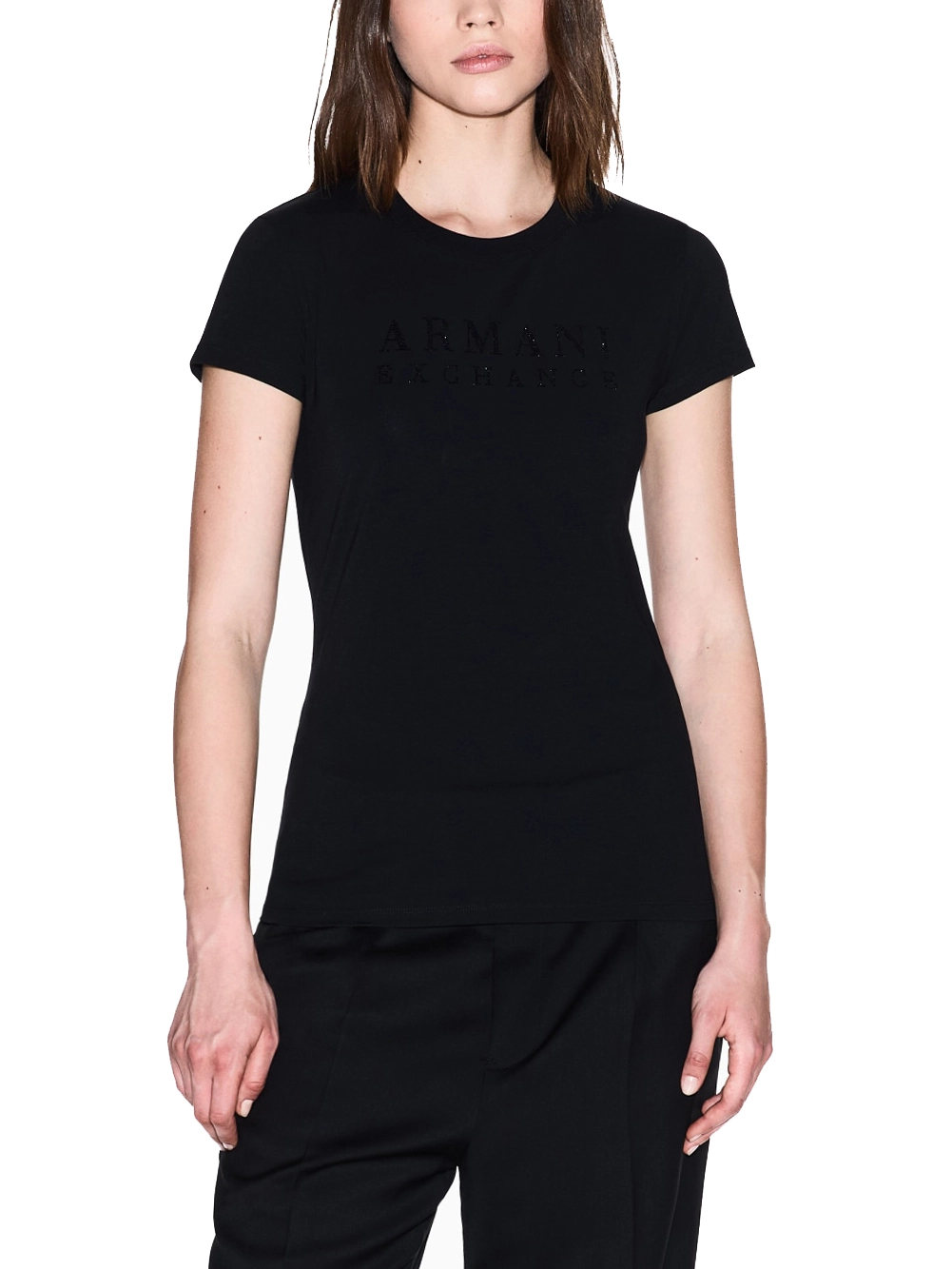T SHIRT  CON LOGO IN STRASS DONNA NERO