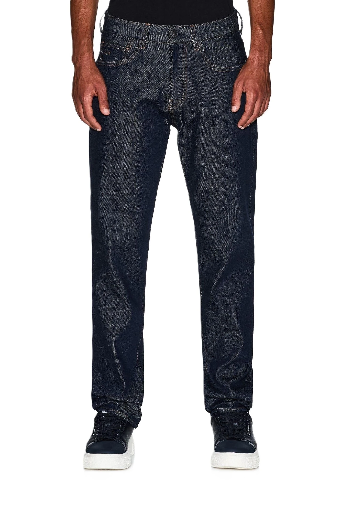JEANS REGULAR CON CUCITURE A CONTRASTO UOMO BLU