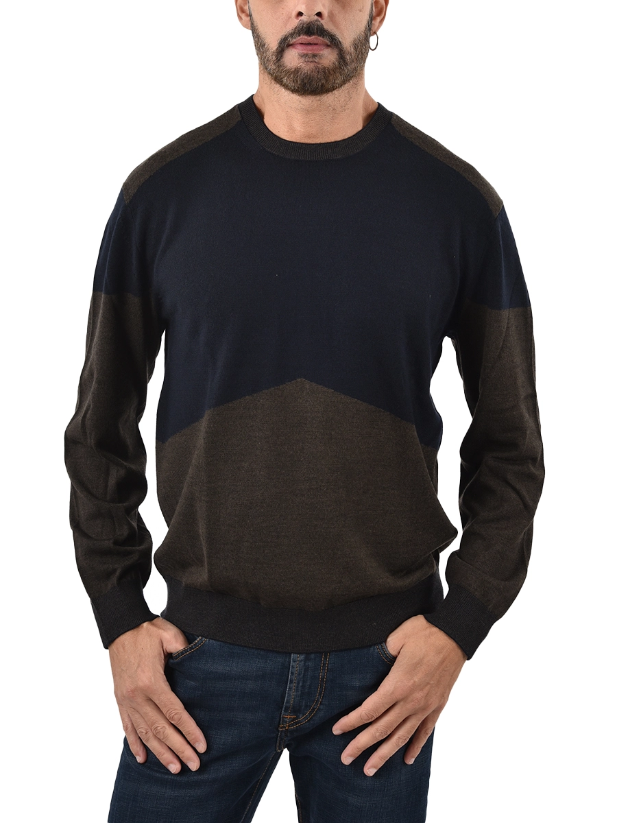 MAGLIA GIROCOLLO BICOLORE IN MISTO LANA UOMO MARRONE