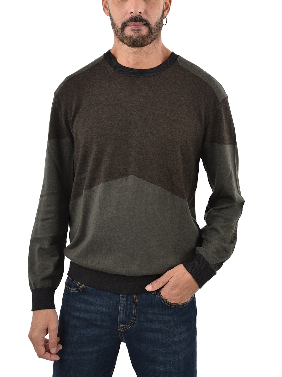 MAGLIA GIROCOLLO BICOLORE IN MISTO LANA UOMO BEIGE