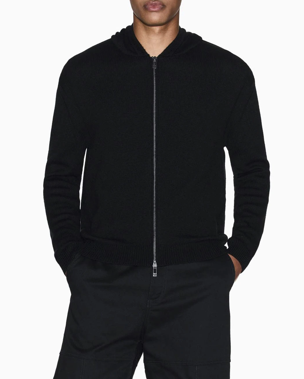 CARDIGAN CON ZIP E CAPPUCCIO UOMO NERO