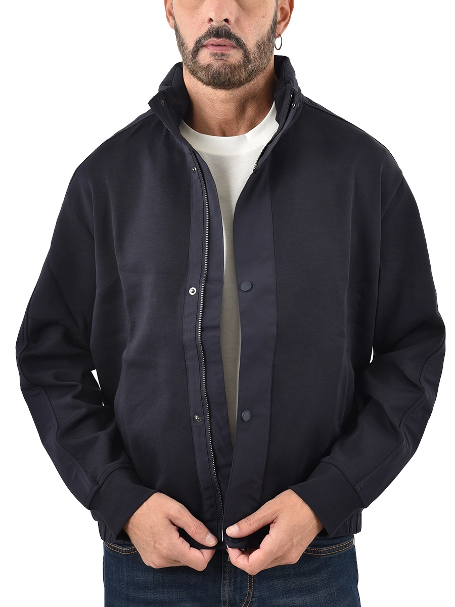 FELPA IN TESSUTO TECNICO CON CAPPUCCIO ESTRABILE UOMO BLU