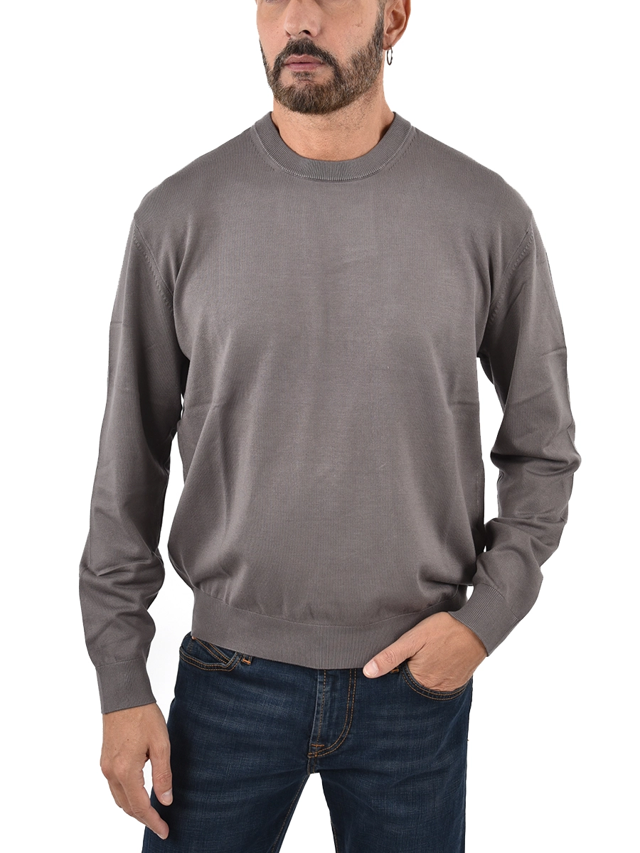 MAGLIA GIROCOLLO CON COLLO E POLSINI A COSTINE UOMO GRIGIO
