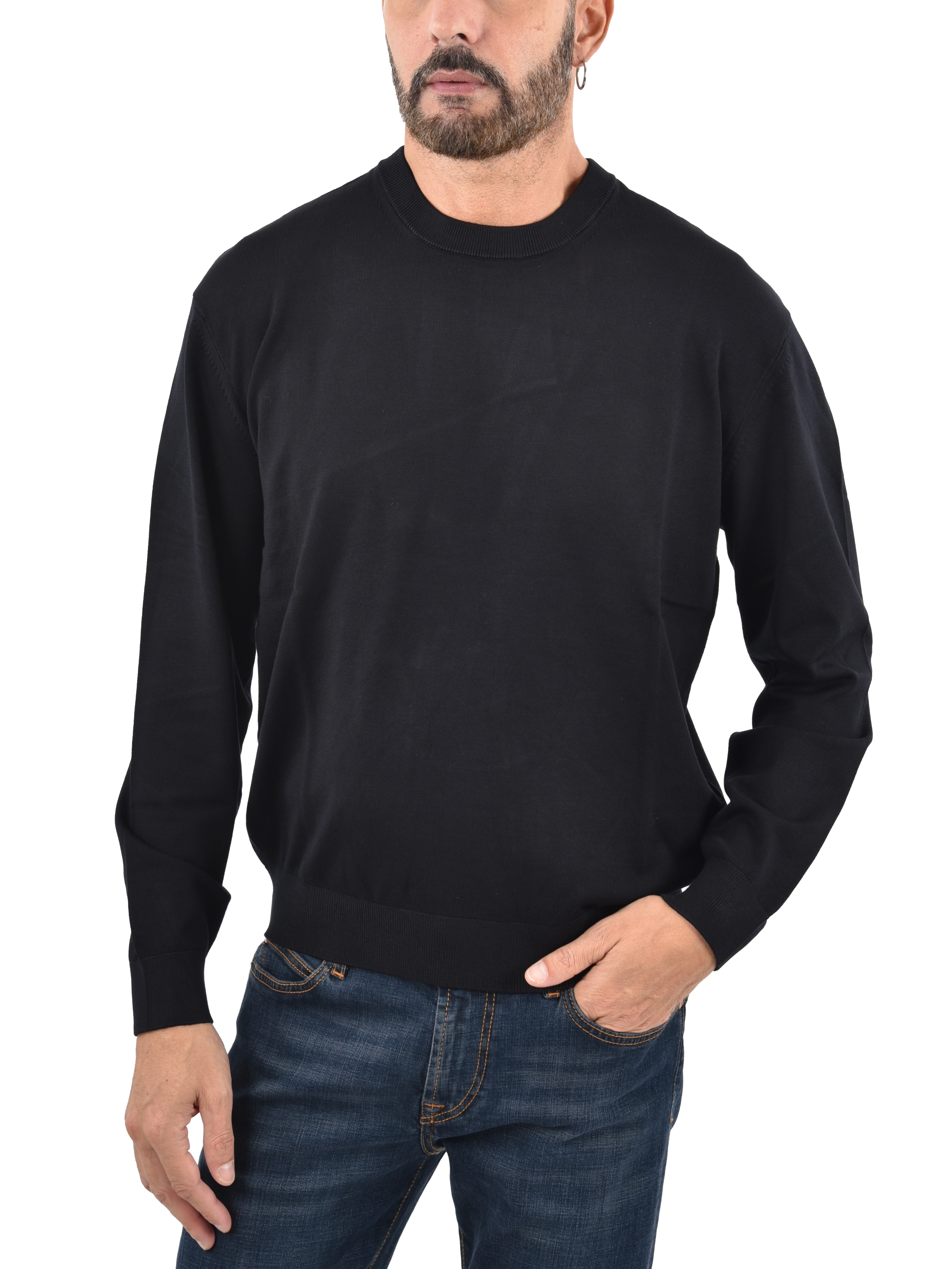 MAGLIA GIROCOLLO CON COLLO E POLSINI A COSTINE UOMO BLU