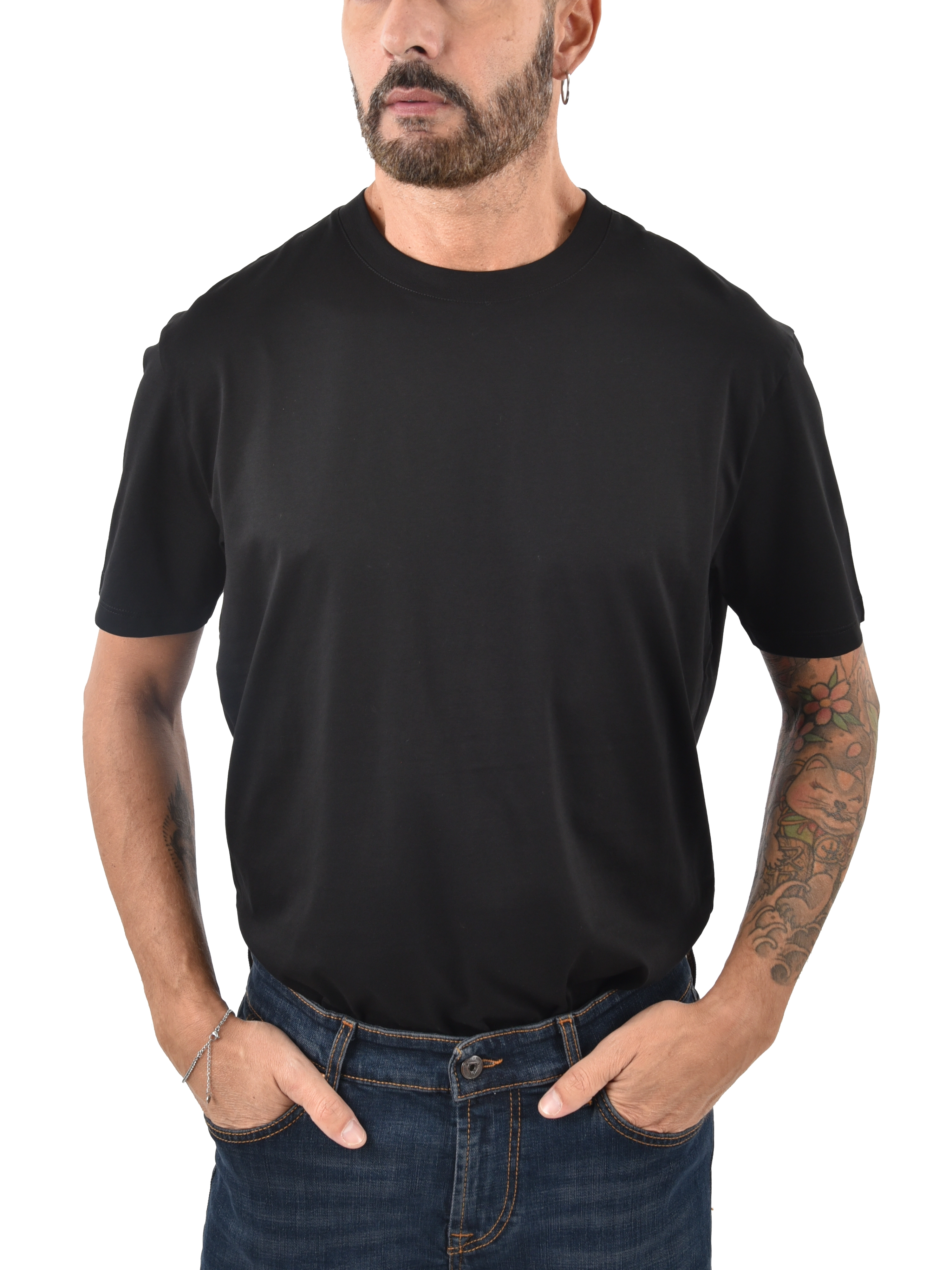 T-SHIRT MANICA CORTA CON LOGO RICAMATO UOMO NERO