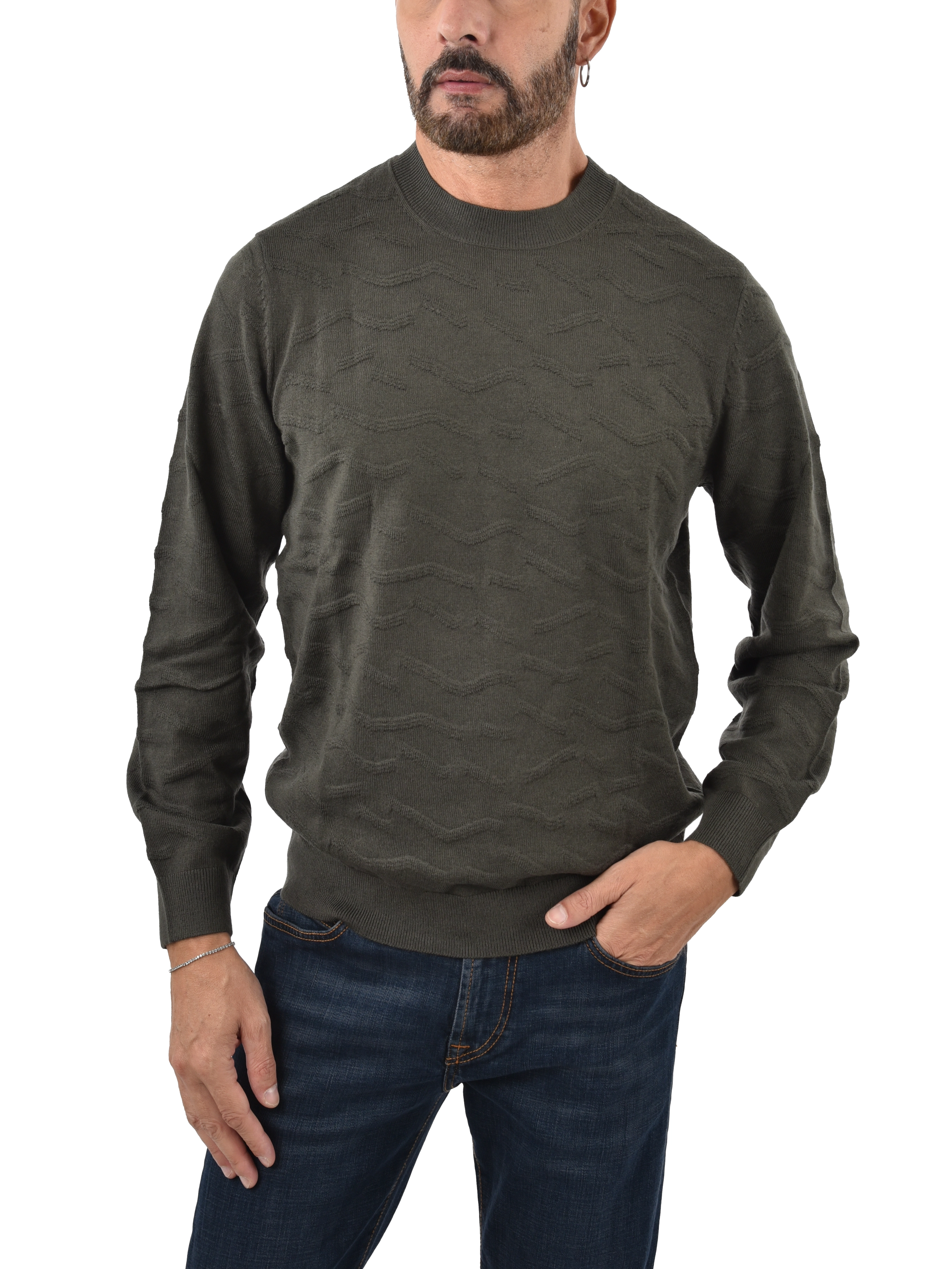 MAGLIA GIROCOLLO IN MISTO LANA CON LAVORAZIONE ONDULATA UOMO GRIGIO